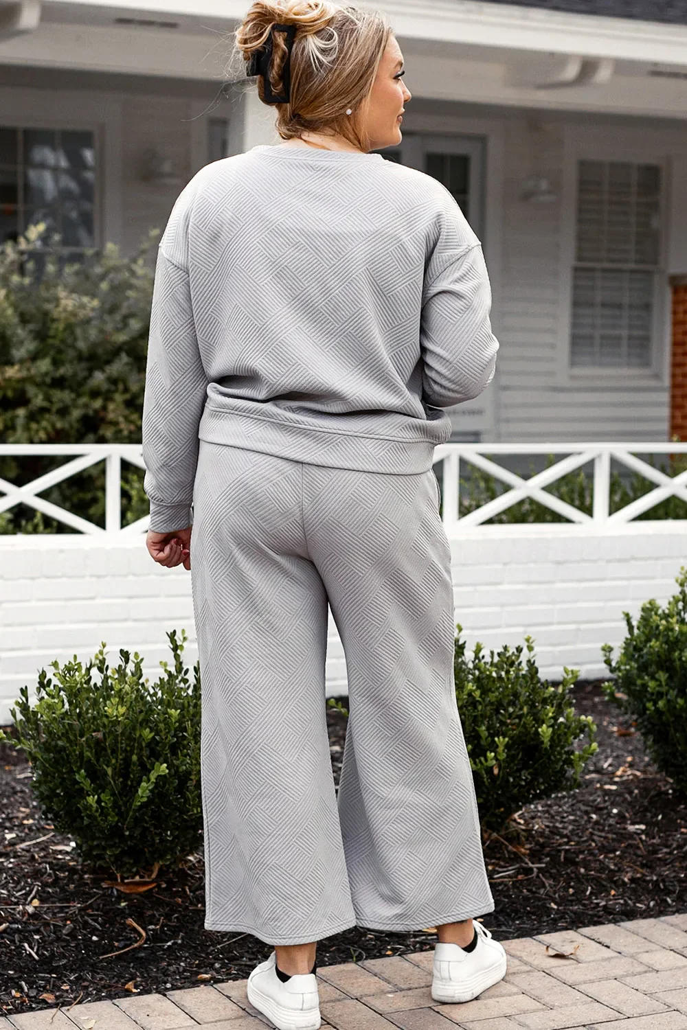 Double Take Full Size Textured Long Sleeve Top and Drawstring Pants Set - Image 15