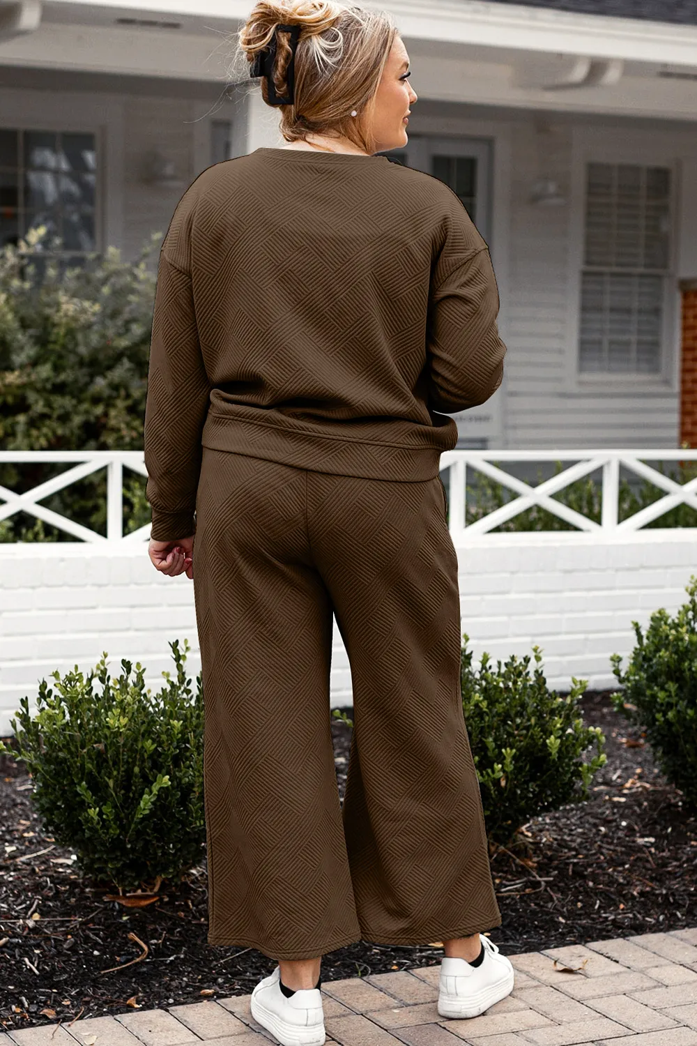Double Take Full Size Textured Long Sleeve Top and Drawstring Pants Set - Image 18