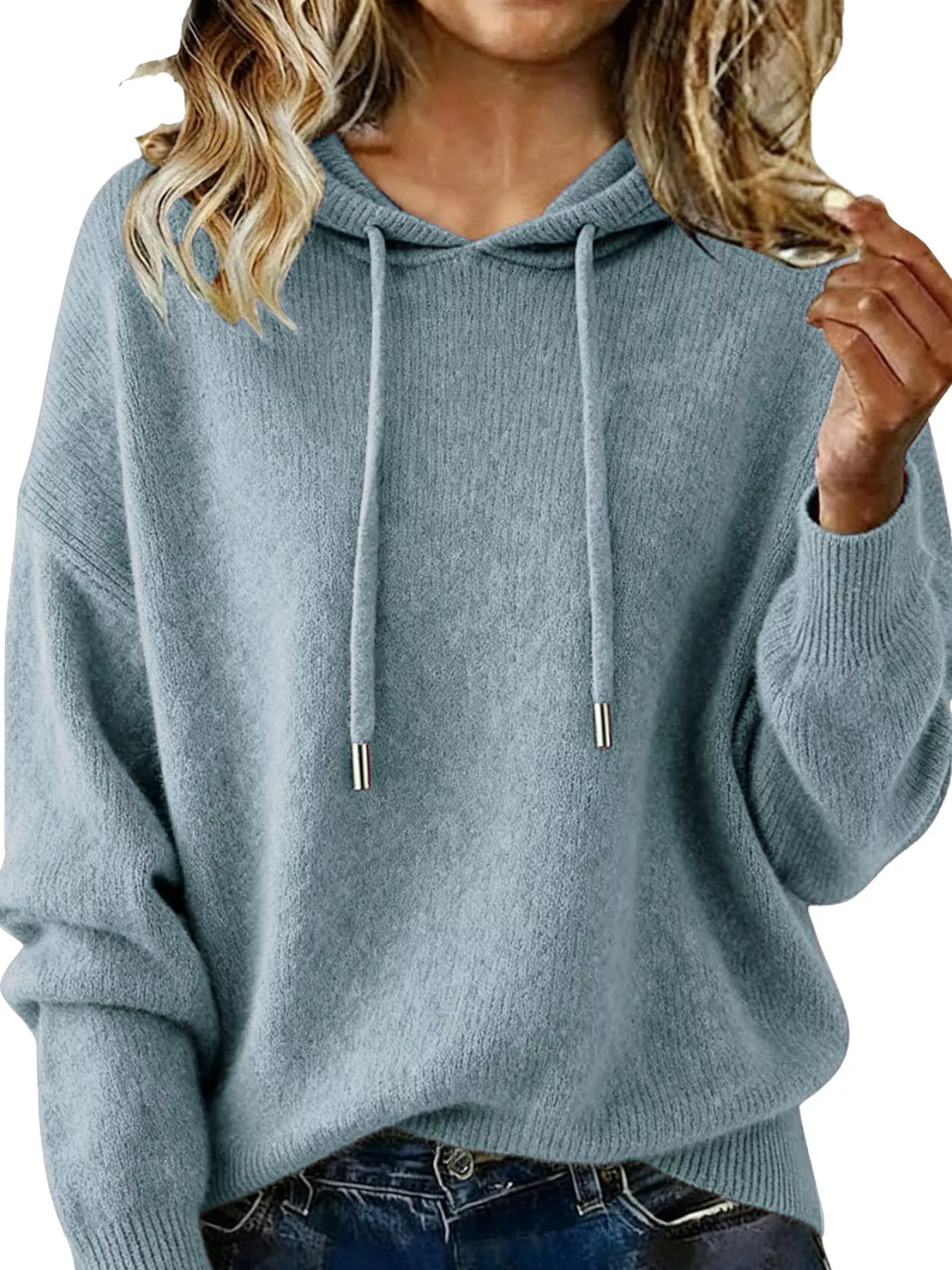Drawstring Long Sleeve Hooded Sweater - Image 22