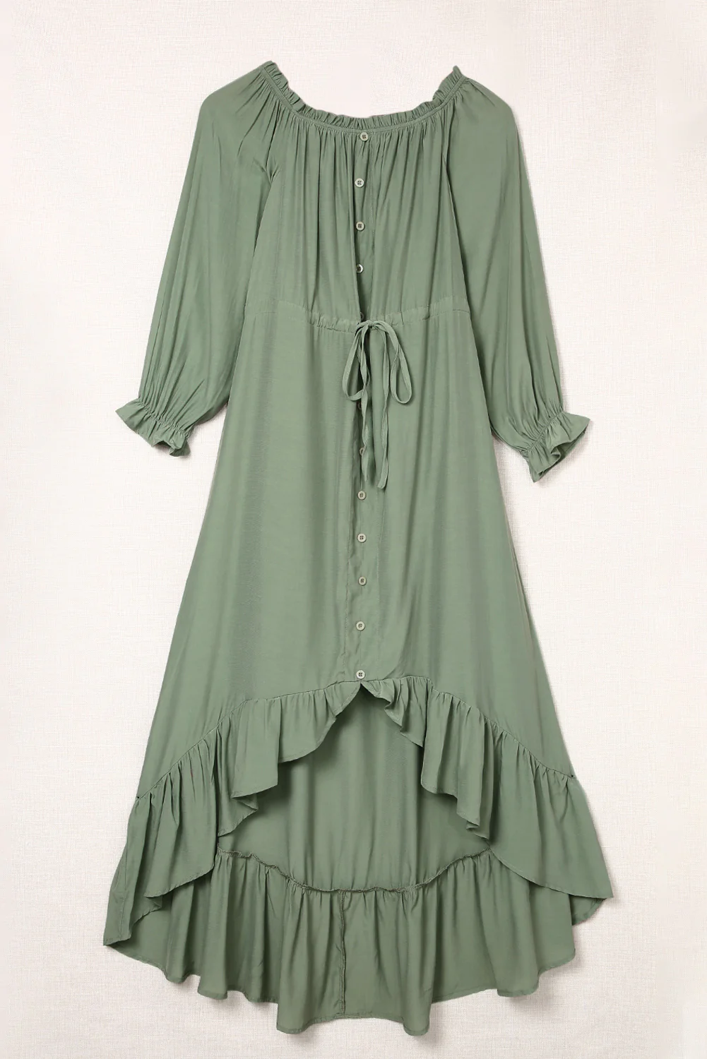 Drawstring Off-Shoulder Flounce Sleeve Dress - Image 5