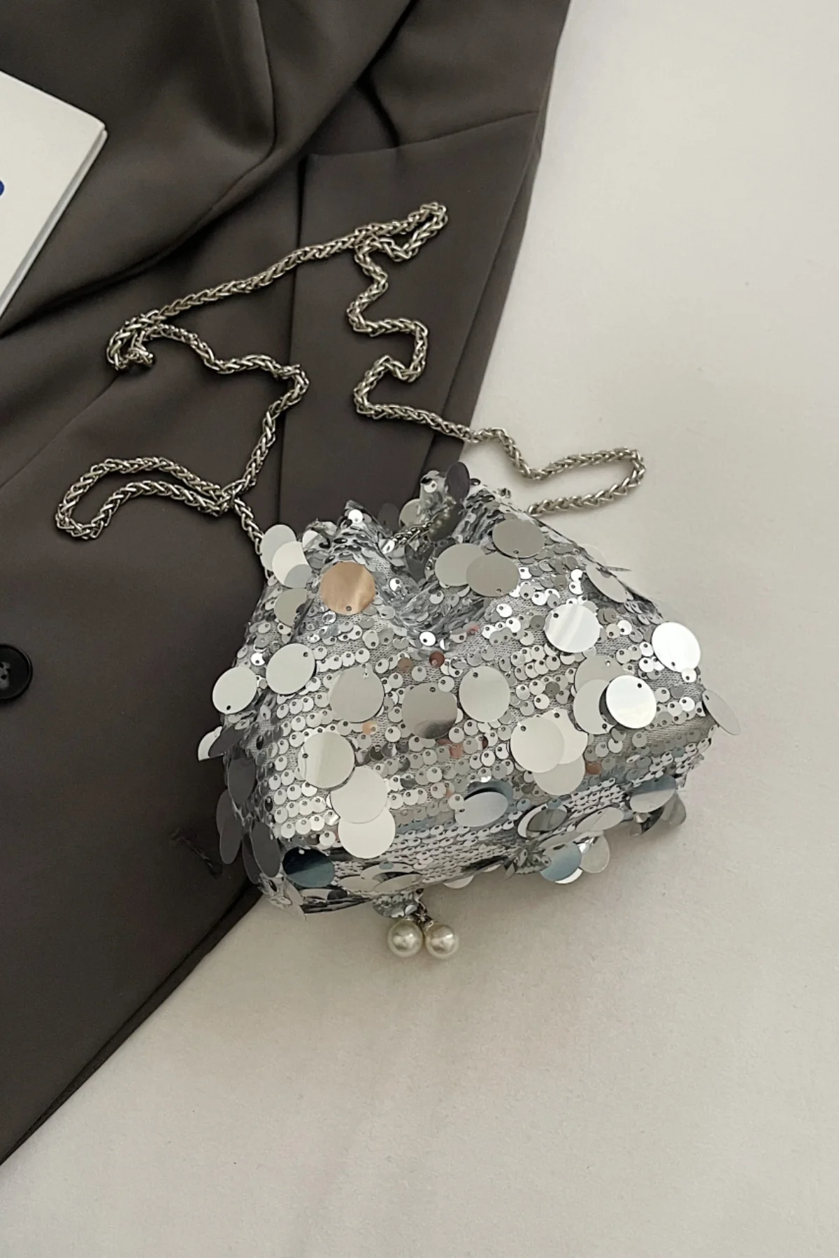 Drawstring Sequin Crossbody Bag - Image 10