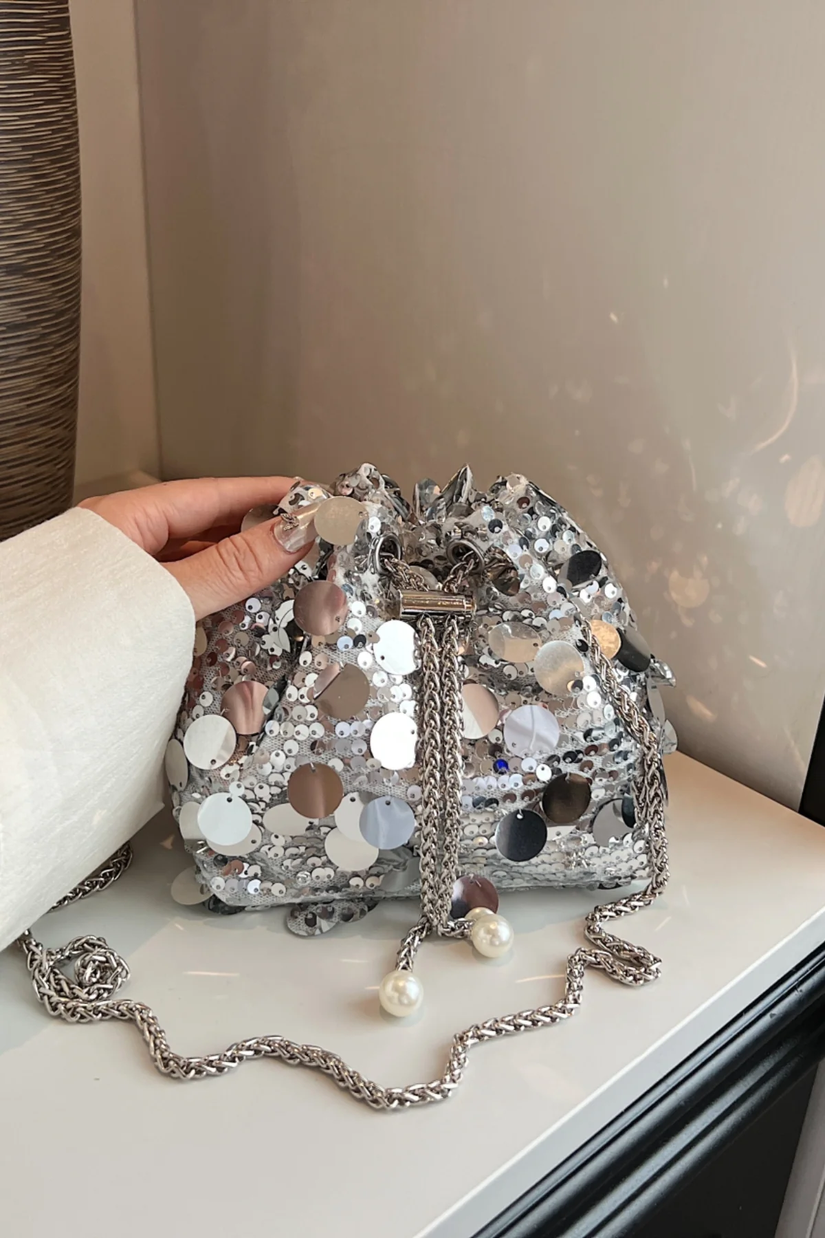 Drawstring Sequin Crossbody Bag - Image 14