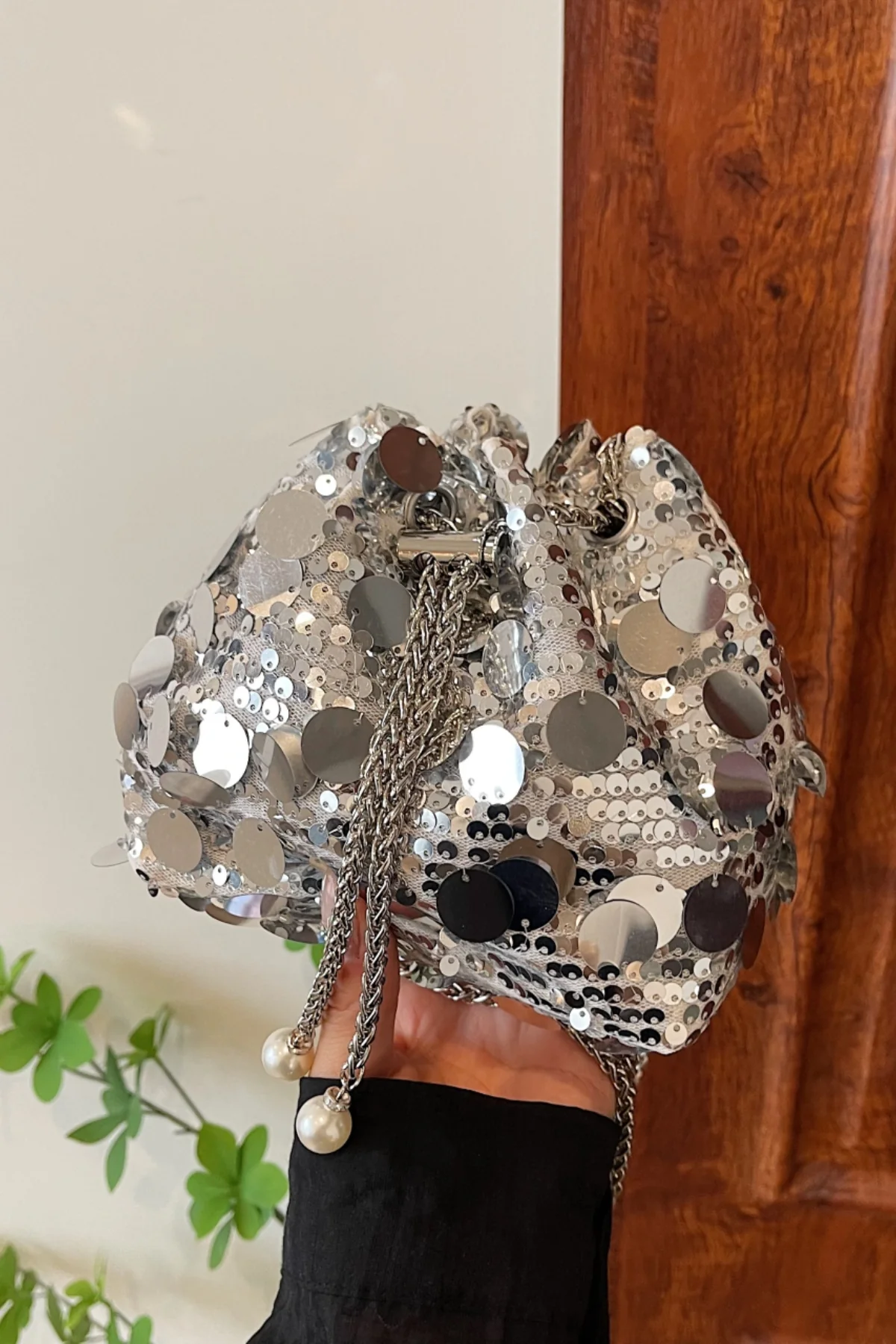 Drawstring Sequin Crossbody Bag - Image 15
