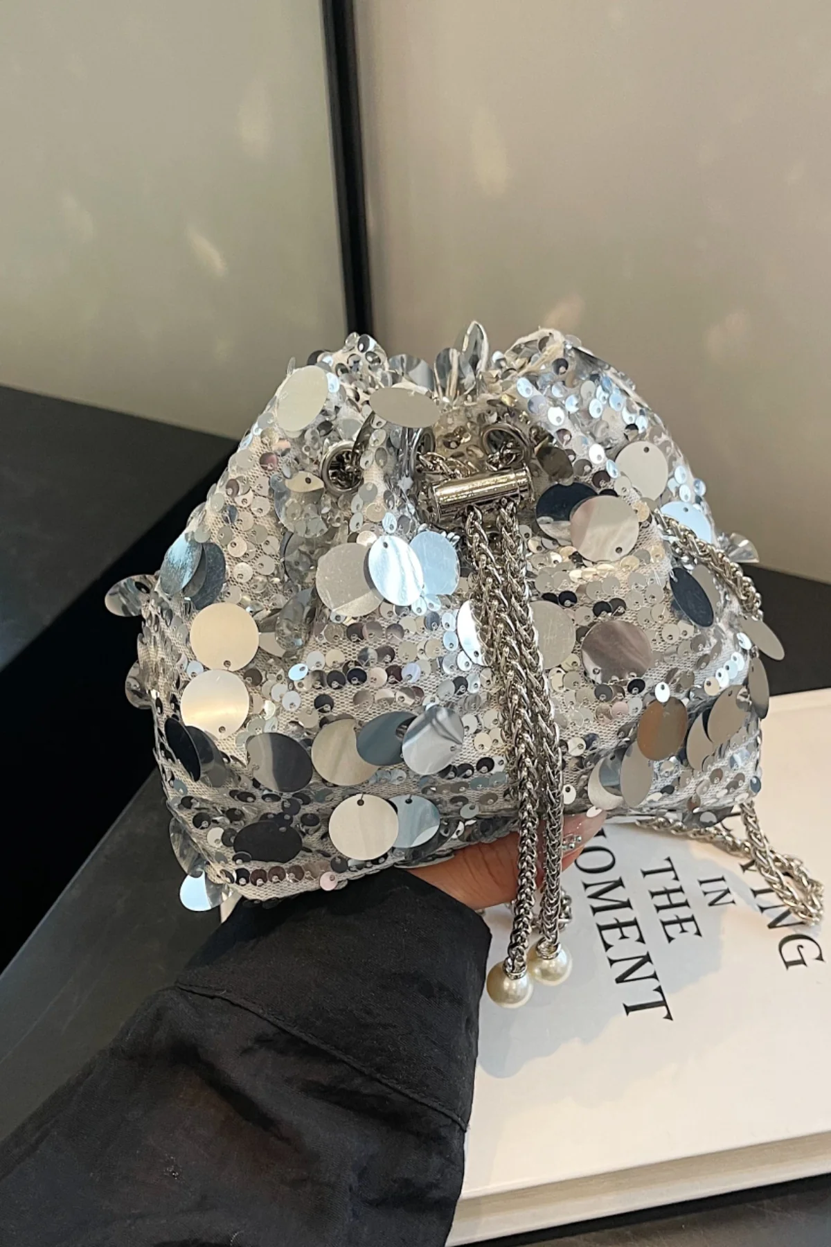 Drawstring Sequin Crossbody Bag - Image 16