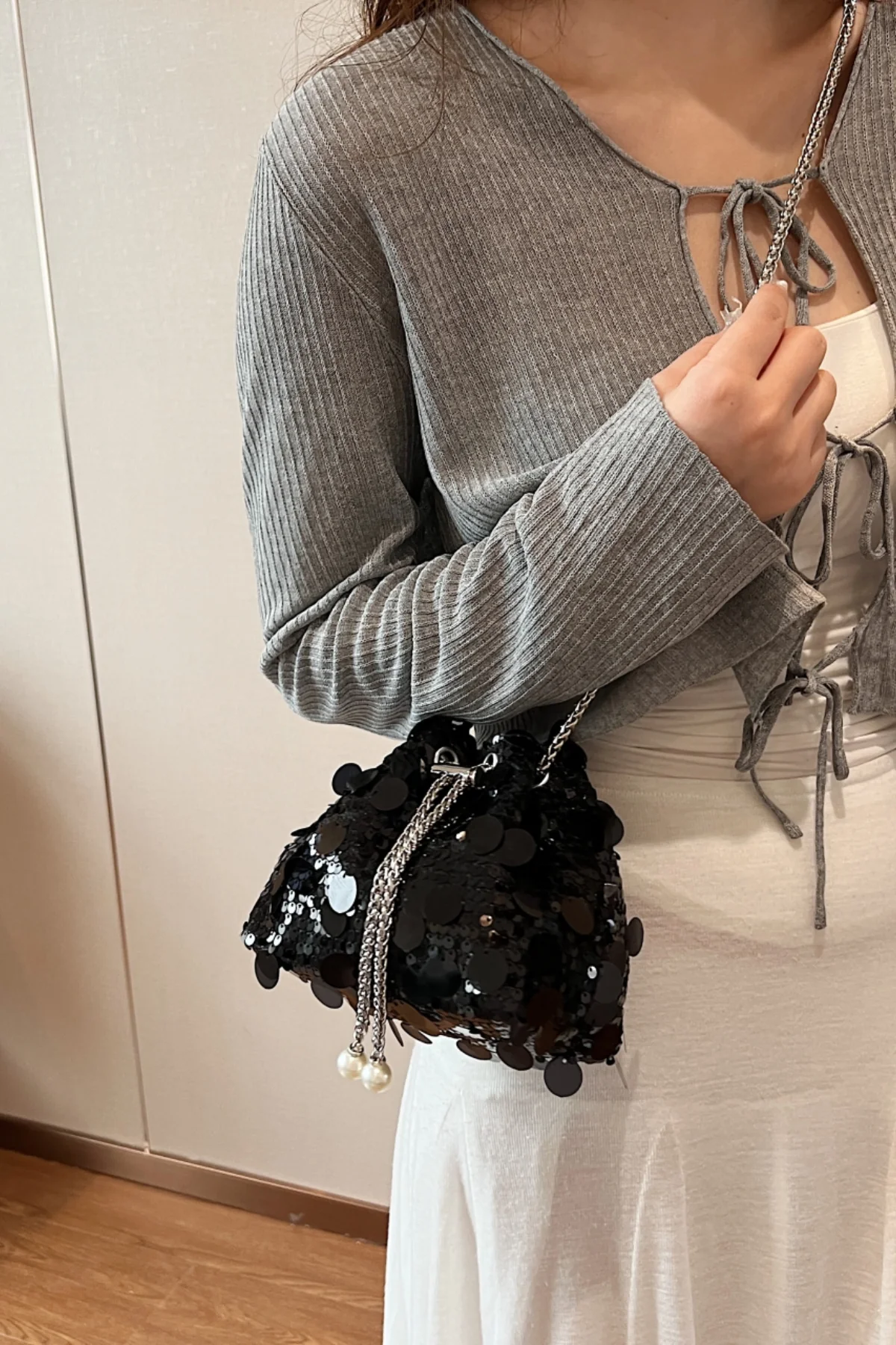 Drawstring Sequin Crossbody Bag - Image 19