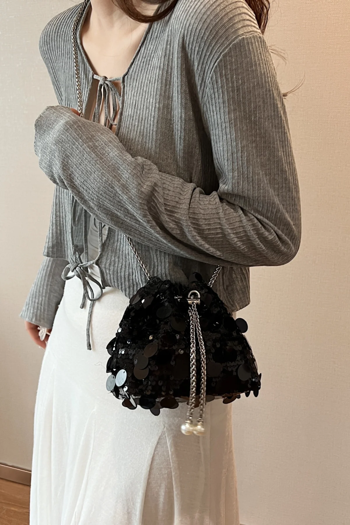 Drawstring Sequin Crossbody Bag - Image 21