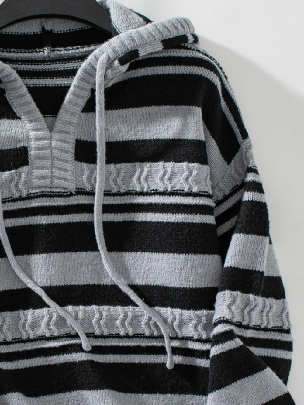 Drawstring Striped Long Sleeve Hooded Sweater - Image 3