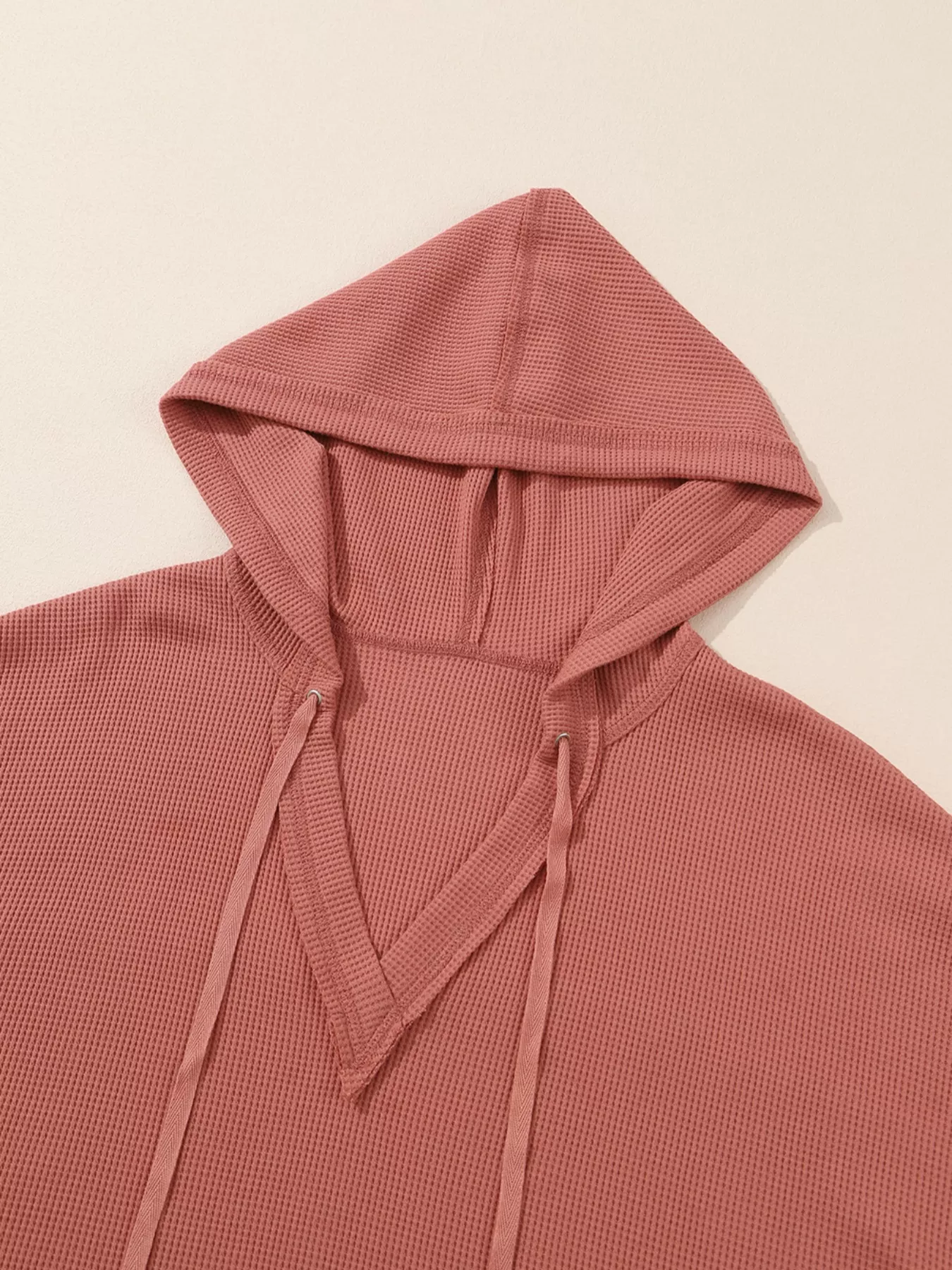 Drawstring V-Neck Waffle Knit Casual Hoodie - Image 9