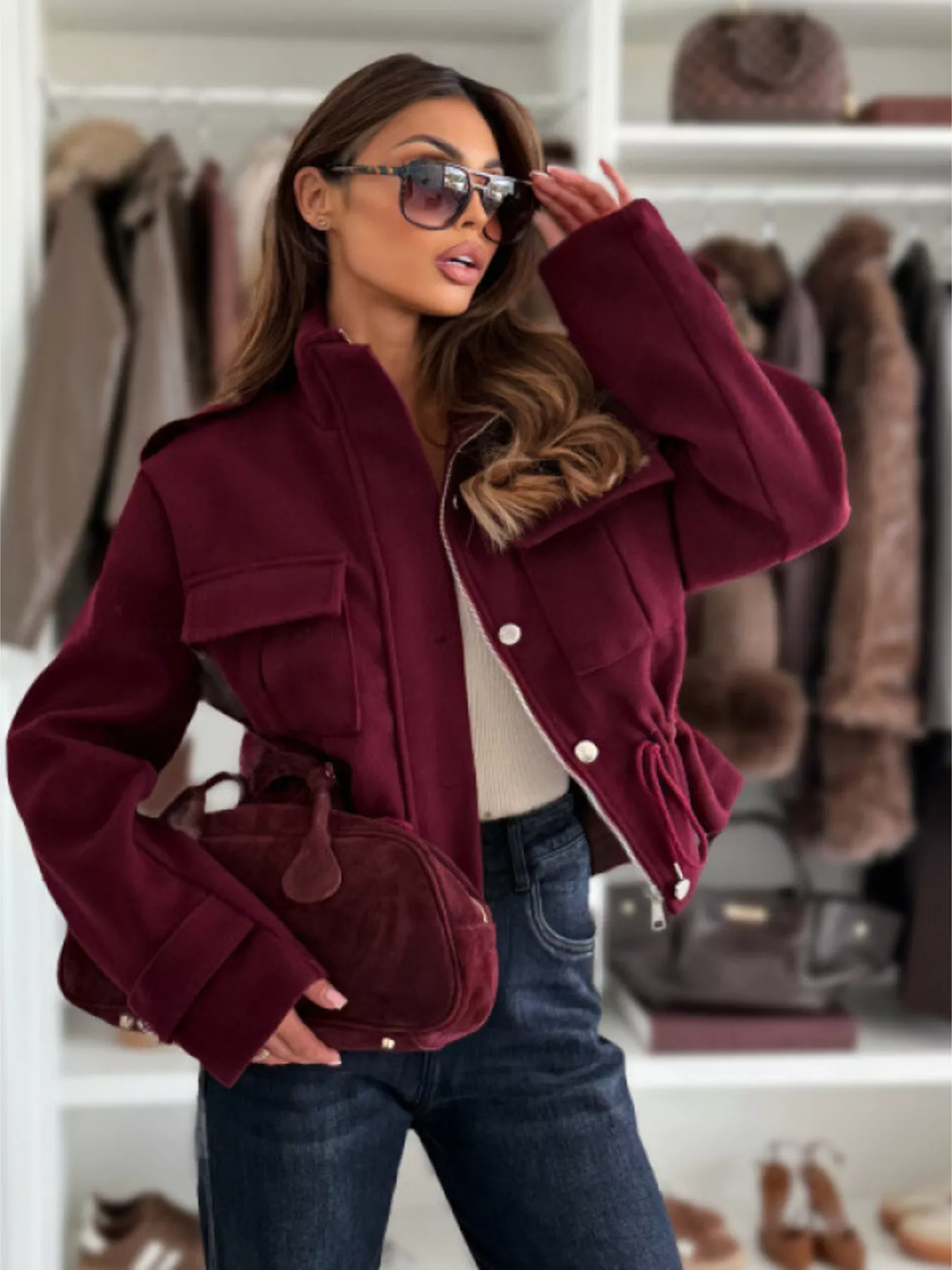 Drawstring Waist Cropped Jacket - Image 10