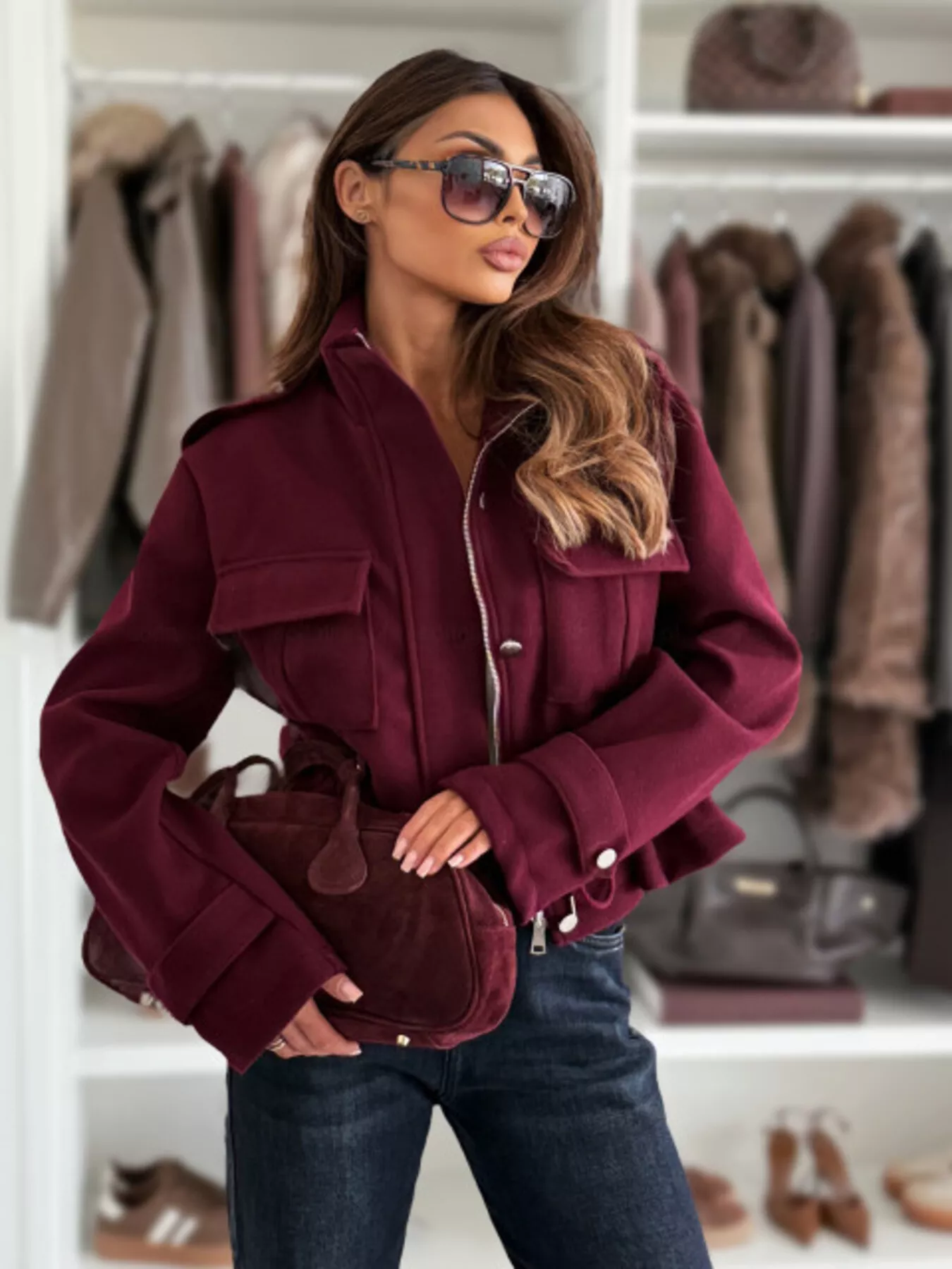 Drawstring Waist Cropped Jacket - Image 11