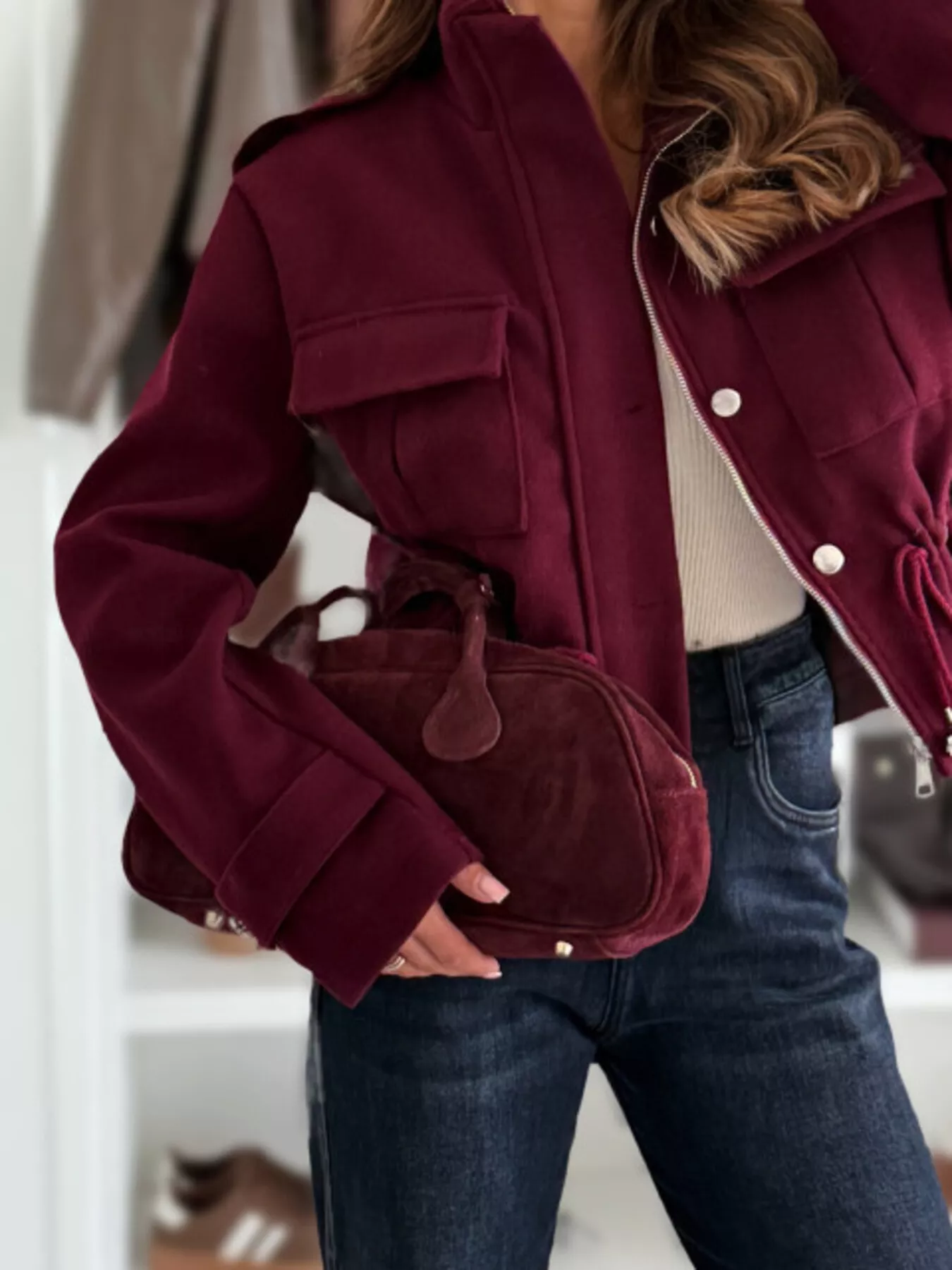 Drawstring Waist Cropped Jacket - Image 12