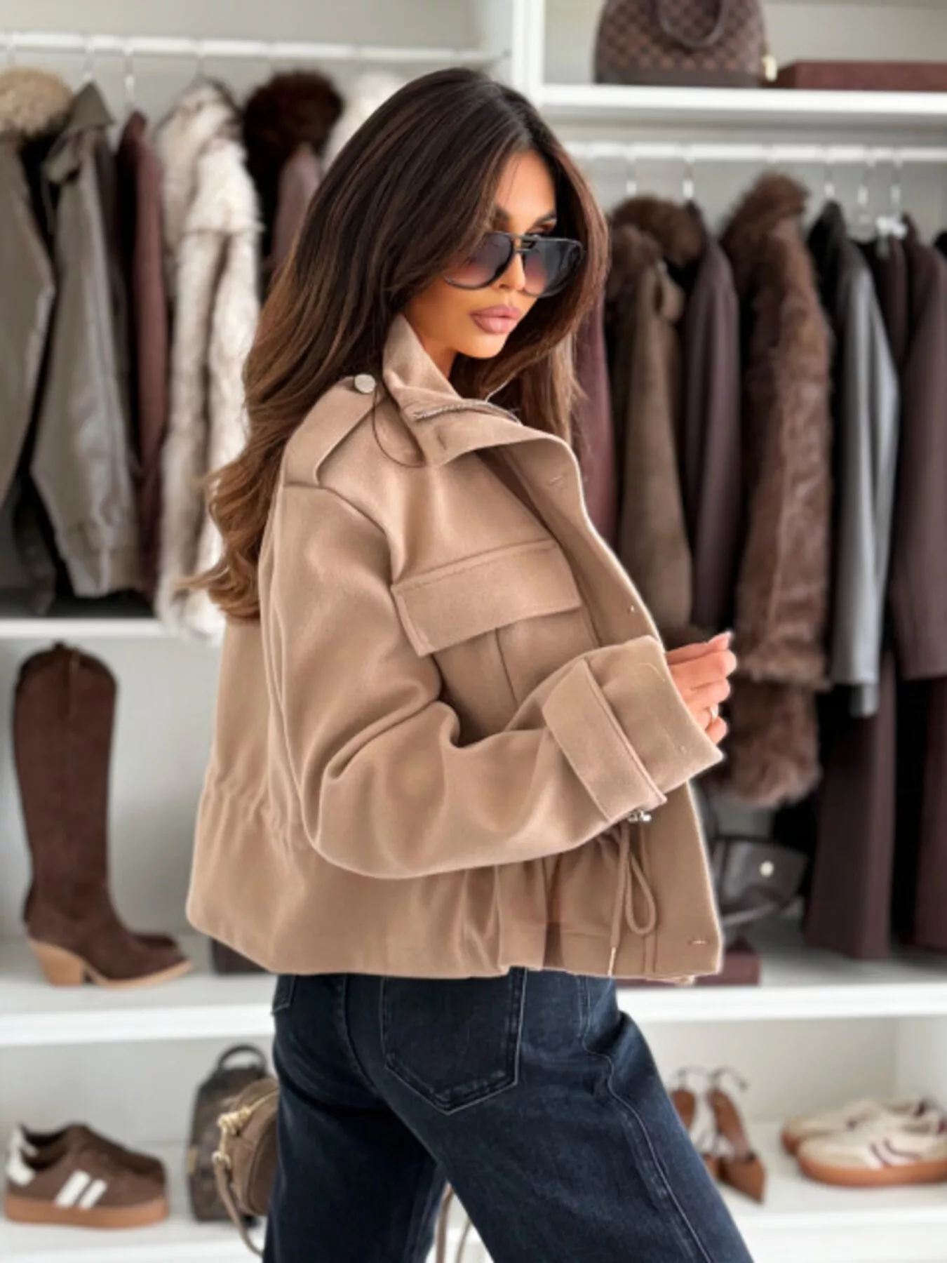 Drawstring Waist Cropped Jacket - Image 4