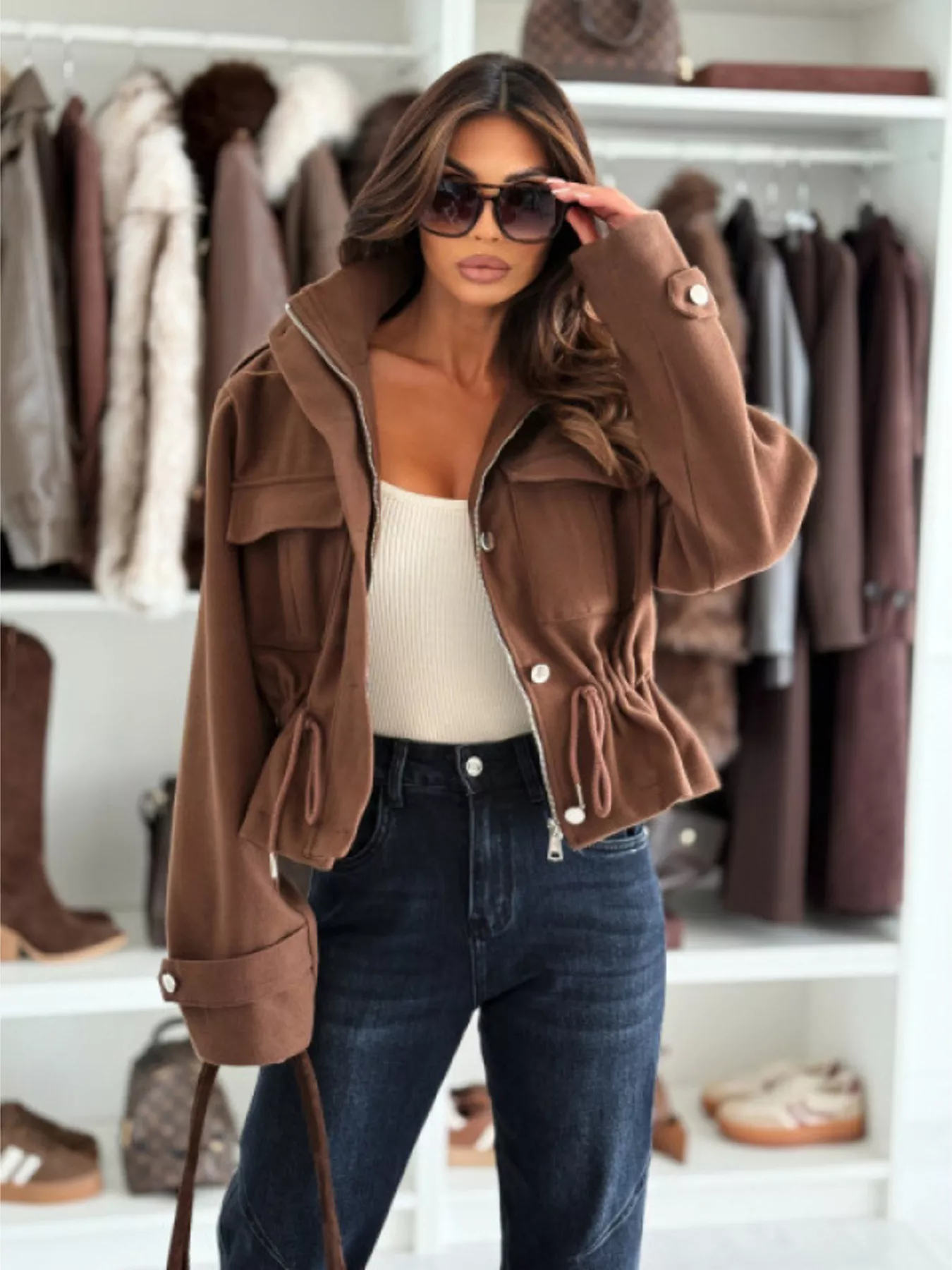 Drawstring Waist Cropped Jacket - Image 6