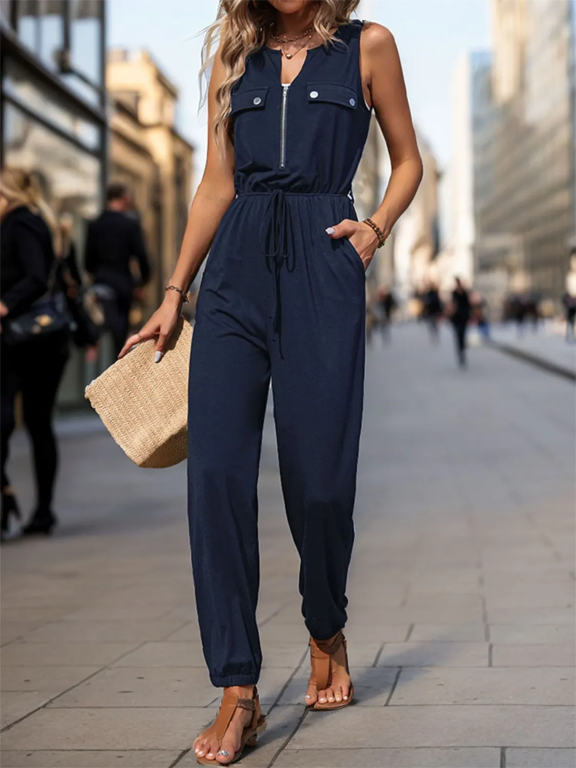 Drawstring Waist Sleeveless Jumpsuit - Image 7