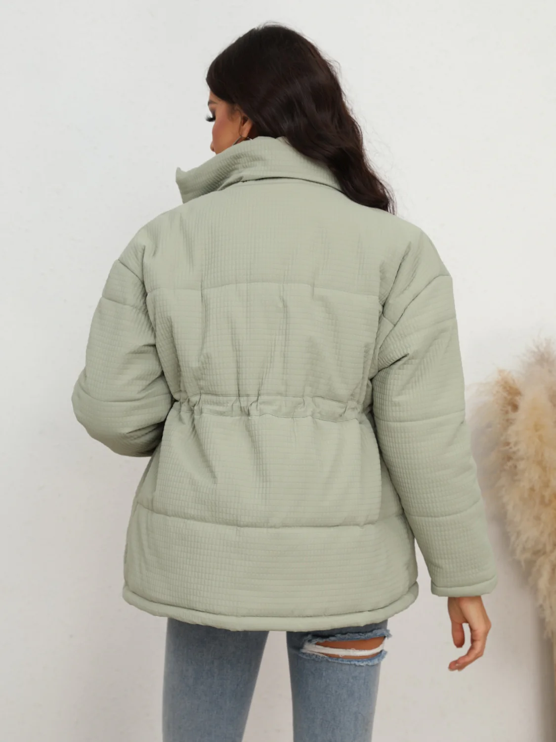 Drawstring Waist Zip-Up Puffer Jacket - Image 2