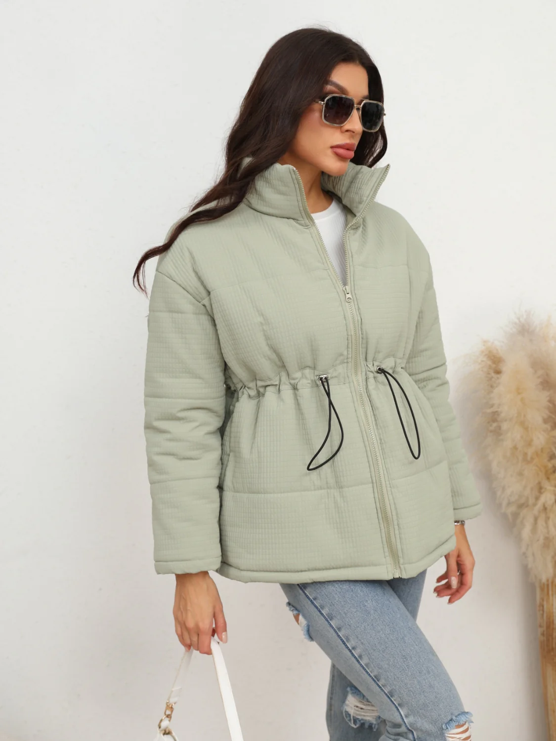 Drawstring Waist Zip-Up Puffer Jacket - Image 4