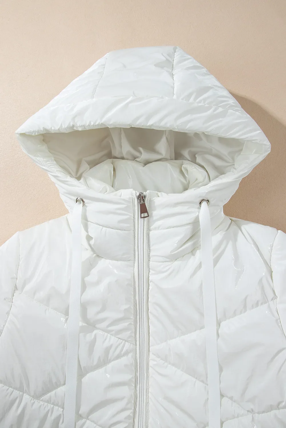 Drawstring Zip Up Long Sleeve Hooded Winter Coat - Image 4
