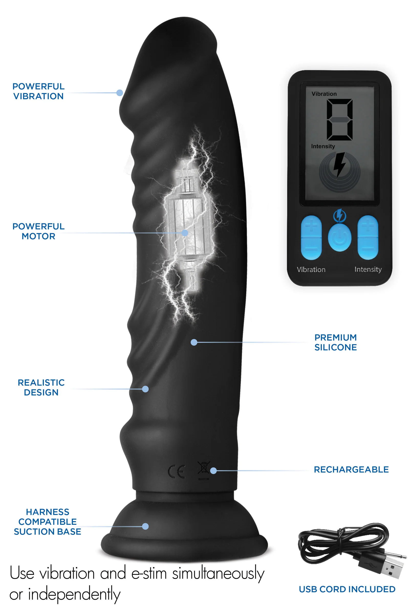 E-stim Pro 5x Vibrating Dildo With Remote Control - Image 3