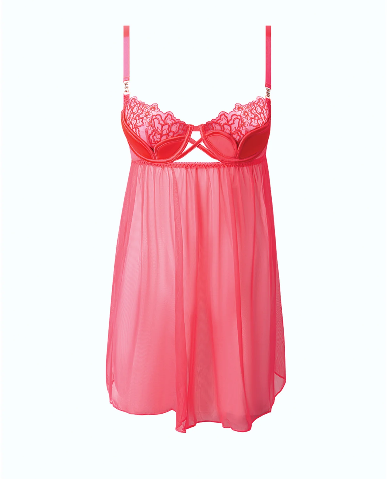 Eden Mesh Chemise Mini Dress w/Keyhole Cutout Details - Coral XL - Image 5