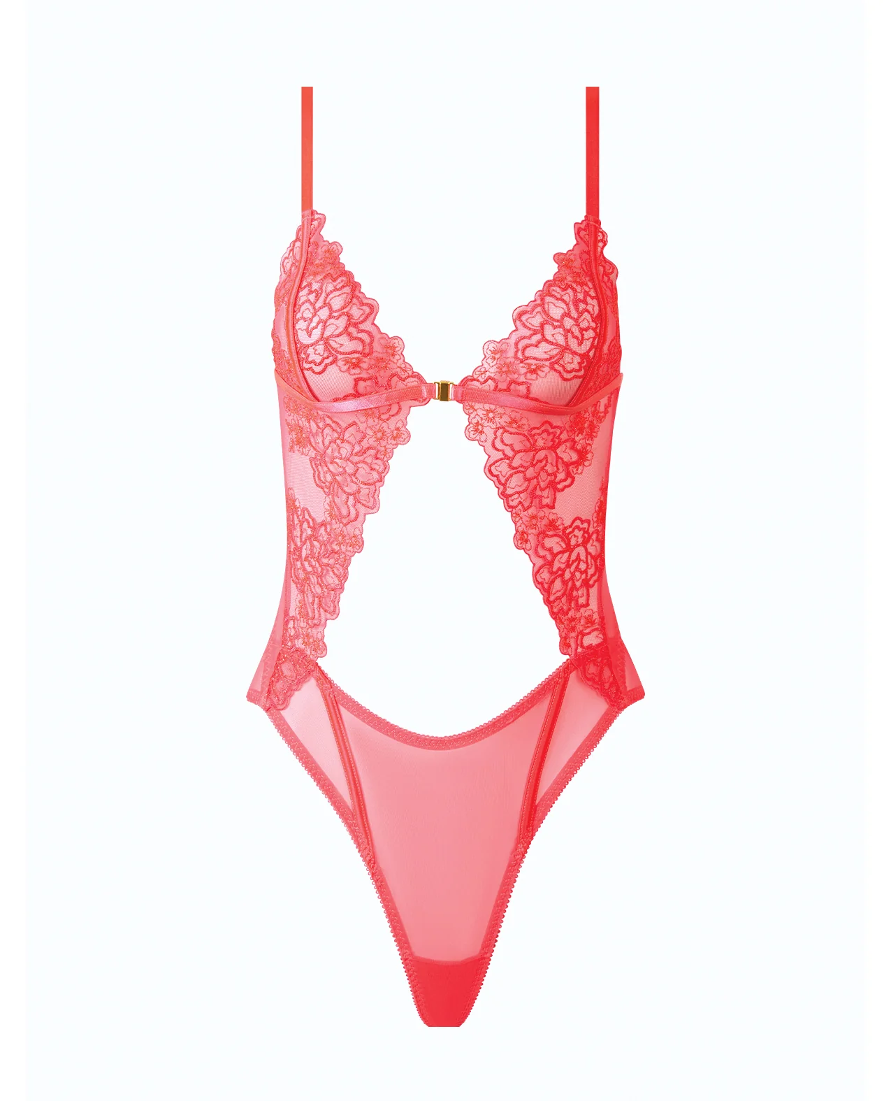Eden Scalloped Lace High Cut Teddy - Coral SM - Image 5