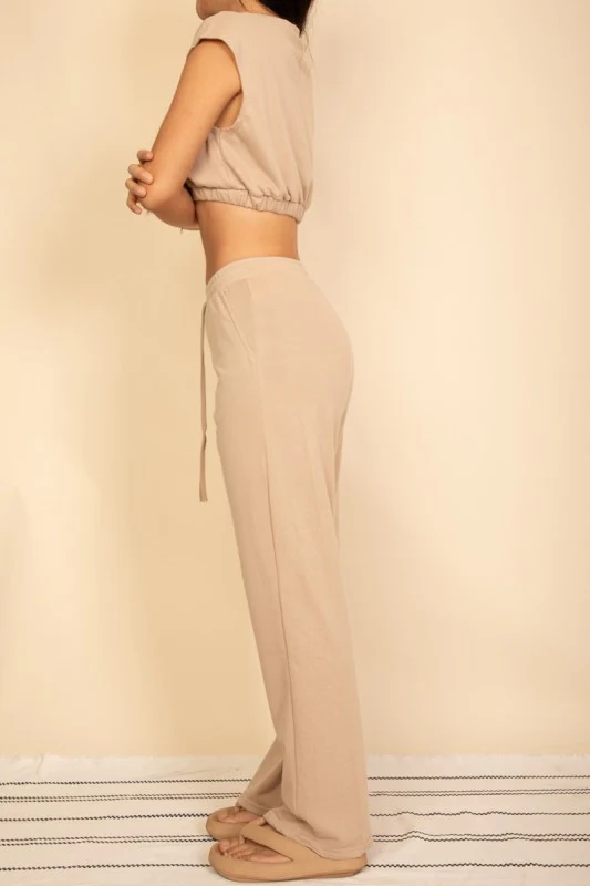 Elastic Hem Crop Top & Wide Leg Pants Set - Image 20