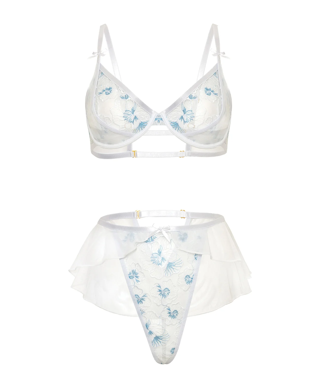 Elena Floral Embroidered 2 pc Set w/Skirted Bottom - White XL - Image 5