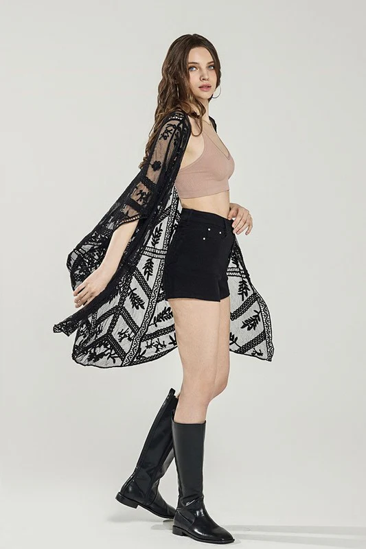 Embroidered Mesh Leaf Cocoon Cardigan - Image 10