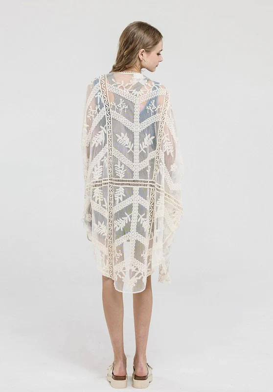 Embroidered Mesh Leaf Cocoon Cardigan - Image 2