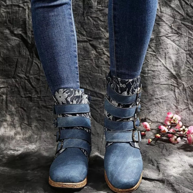 Embroidered Round Toe Boots - Image 7