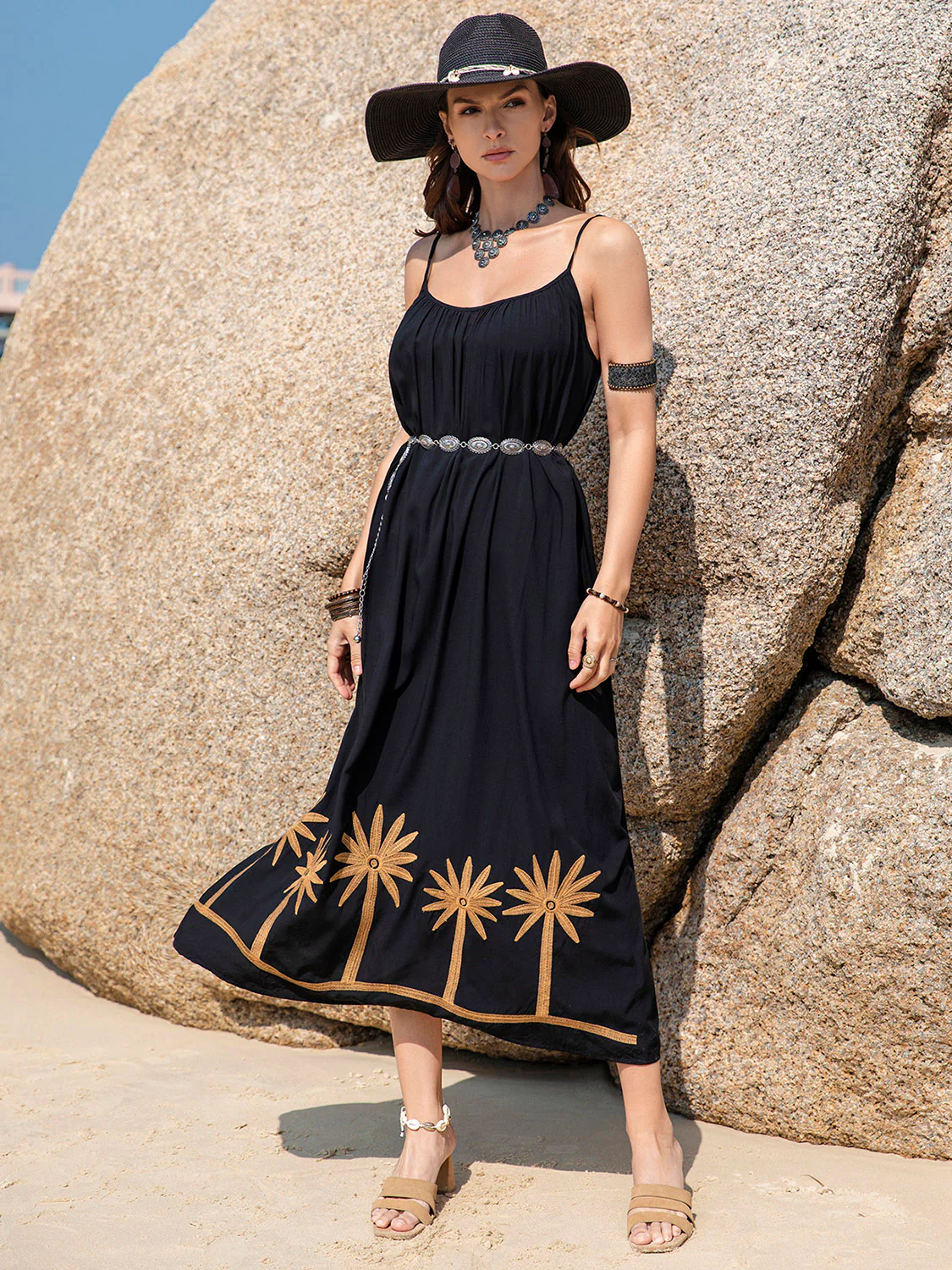 Embroidered Scoop Neck Midi Cami Dress - Image 5