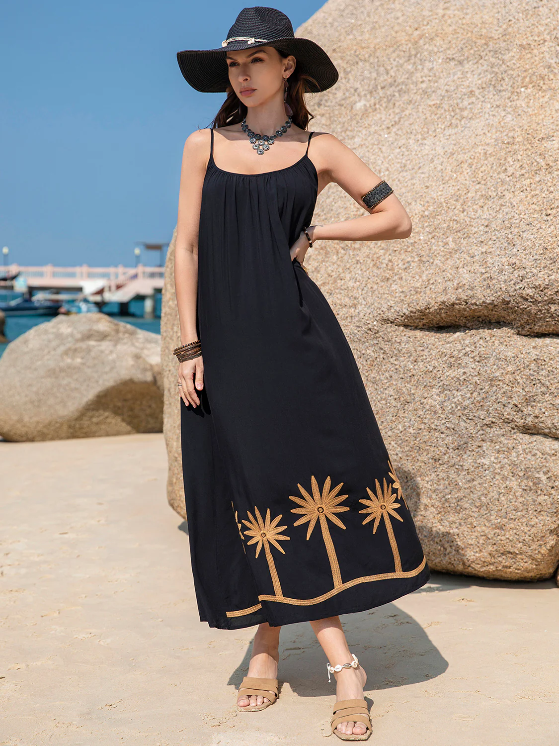 Embroidered Scoop Neck Midi Cami Dress - Image 6