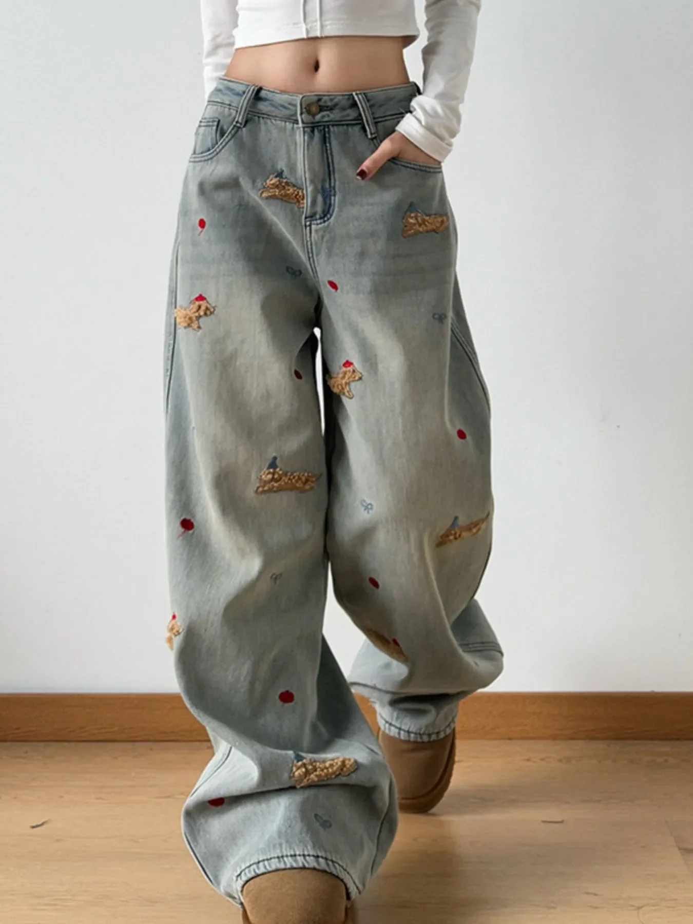 Embroidered Wide Leg Jeans - Image 3
