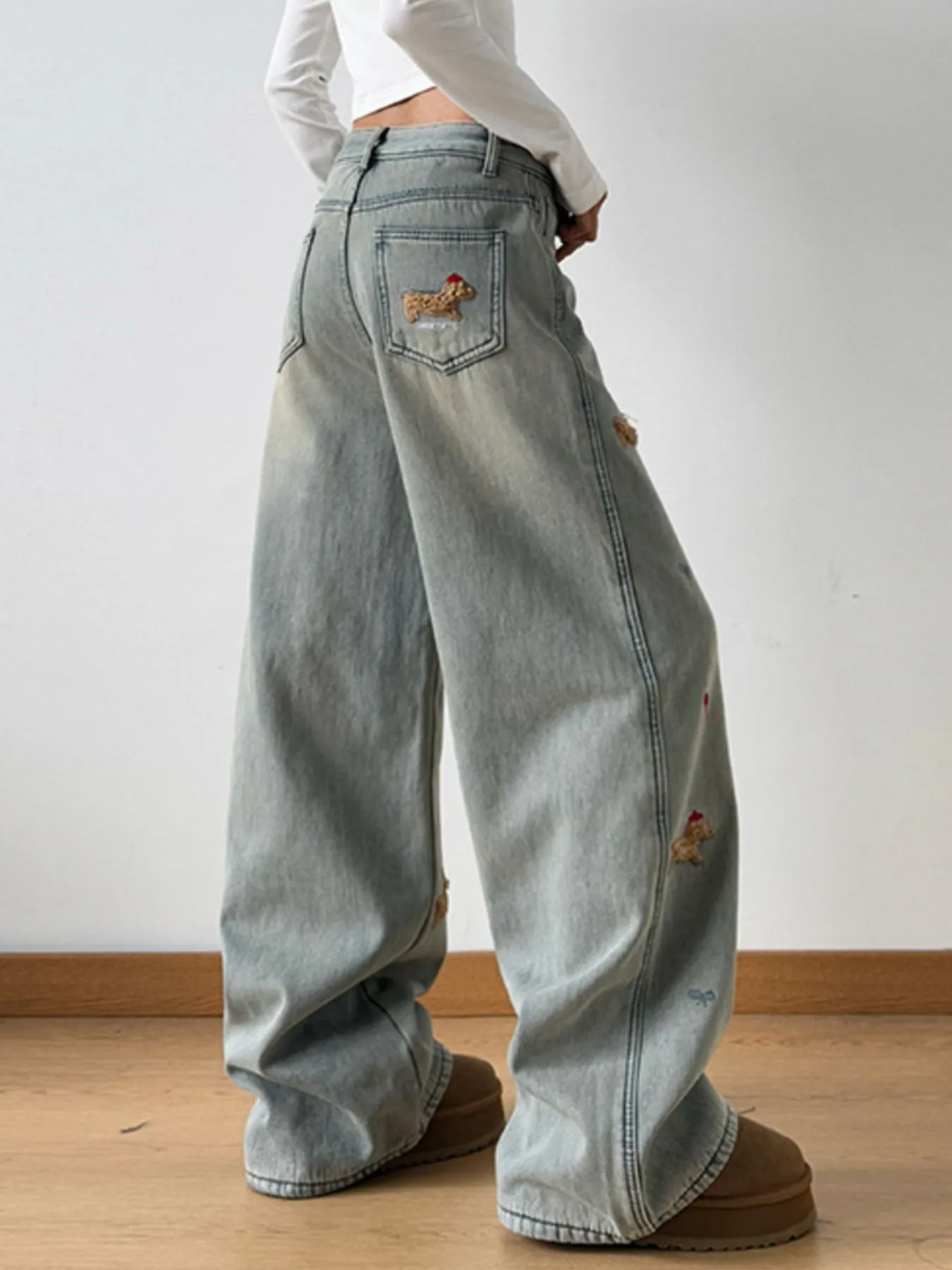 Embroidered Wide Leg Jeans - Image 4