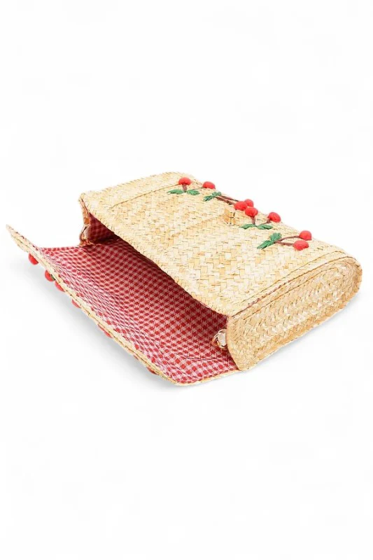 Embroidery Cherry Raffia Straw Clutch Bag - Image 3