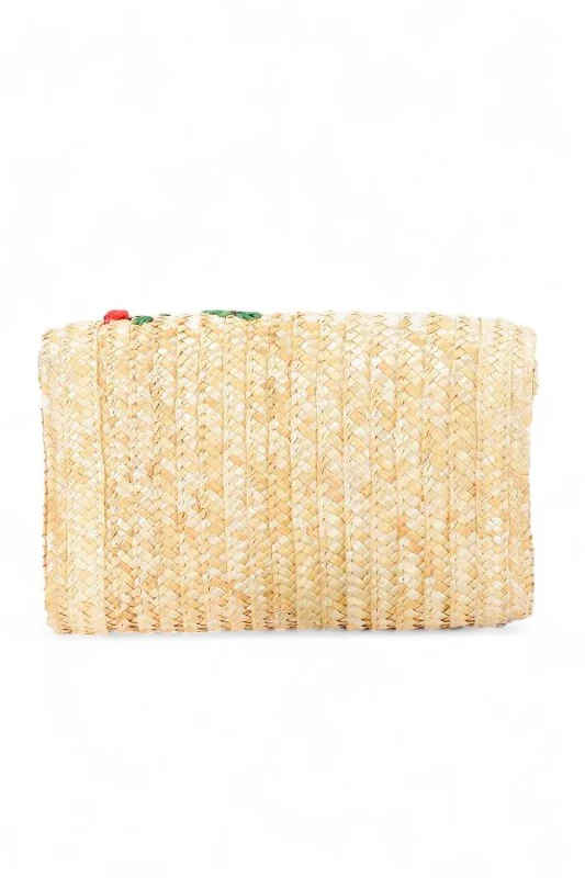 Embroidery Cherry Raffia Straw Clutch Bag - Image 5