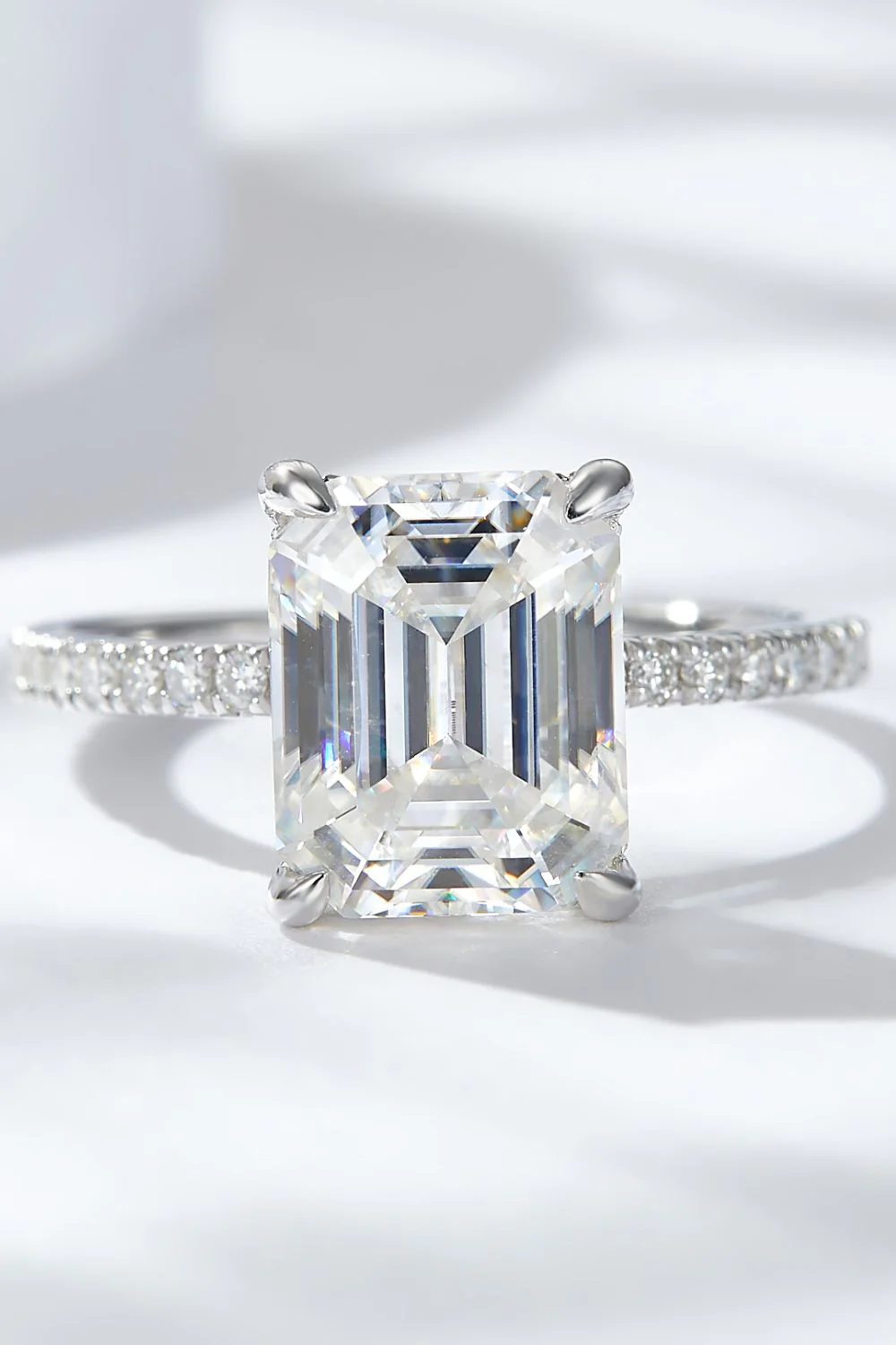 Emerald Cut 4 Carat Moissanite Side Stone Ring - Image 2