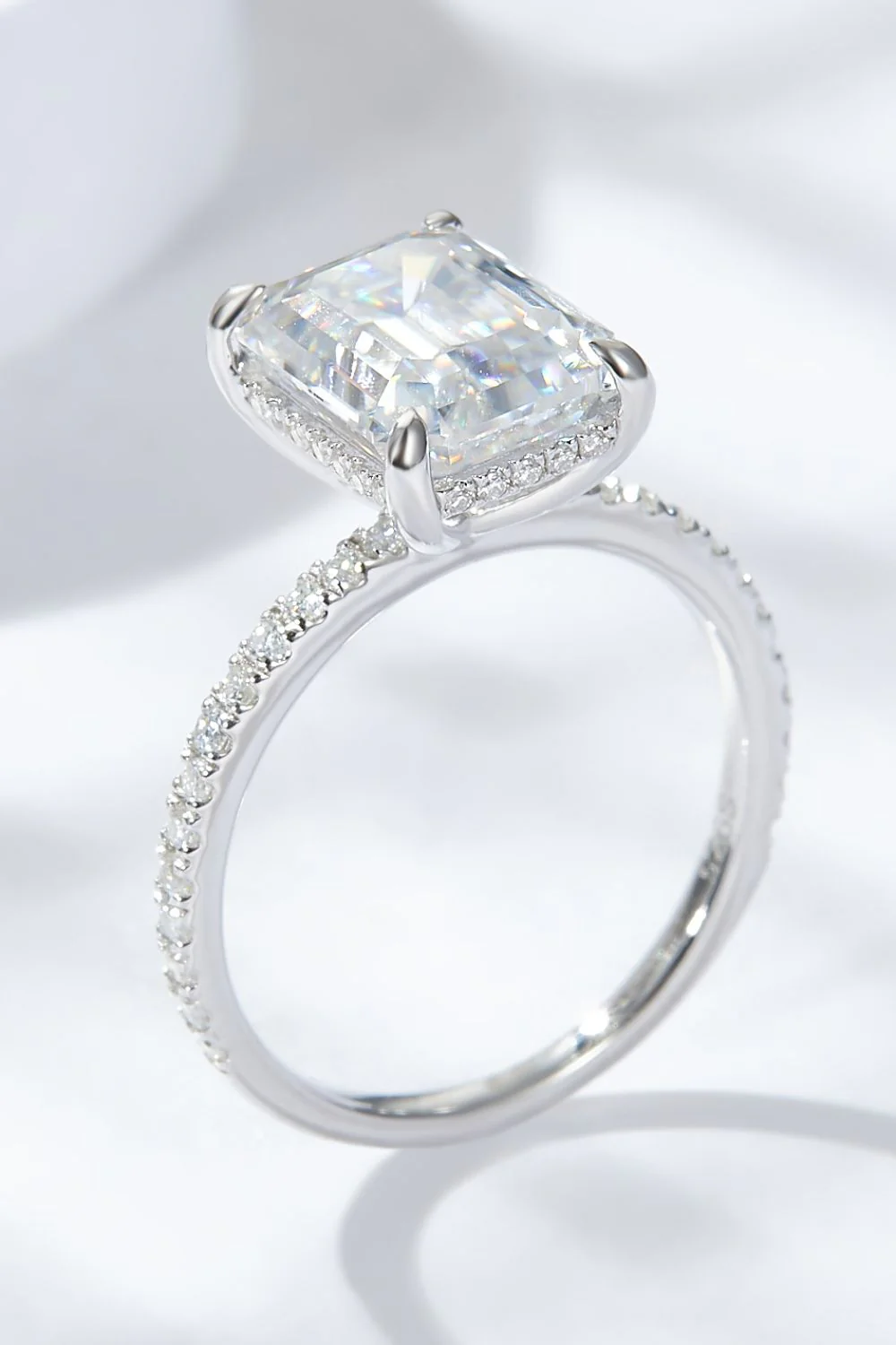 Emerald Cut 4 Carat Moissanite Side Stone Ring - Image 3