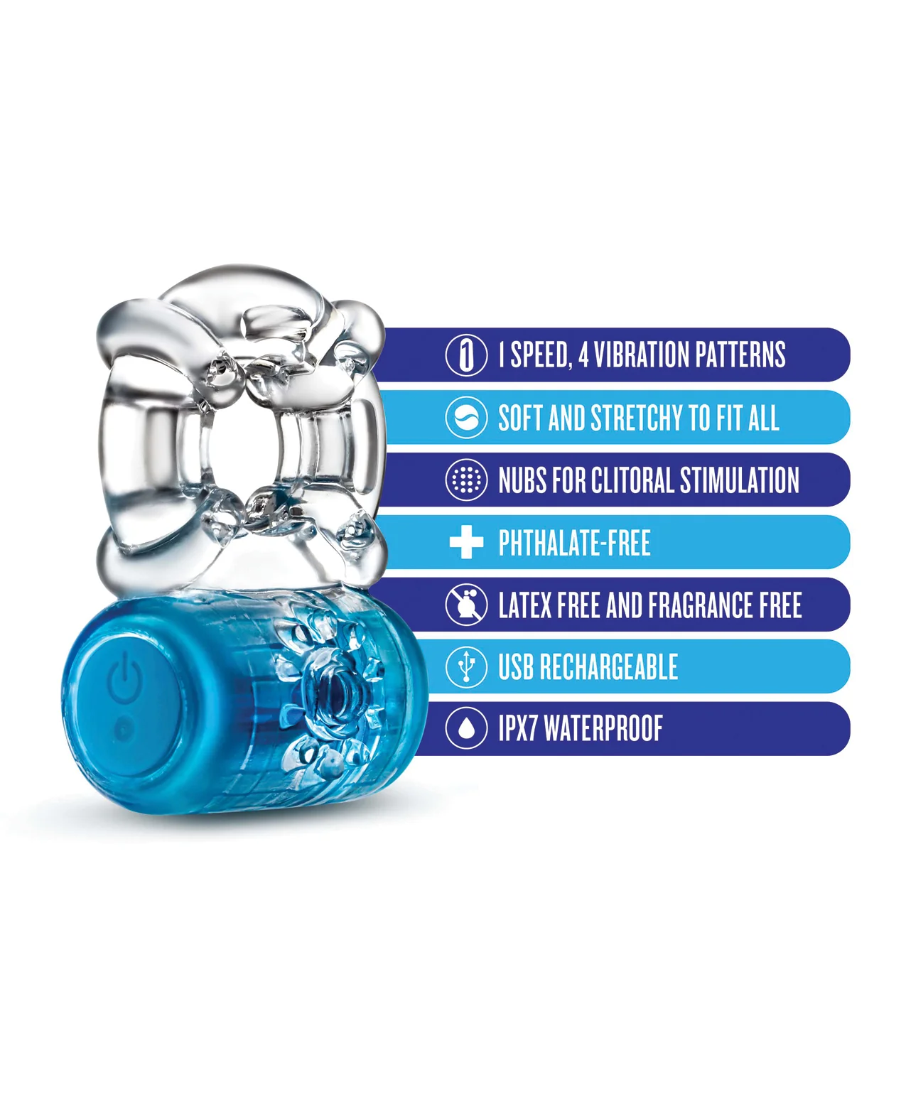 Blush Play With Me Pleaser Rechargeable C Ring - Blue - Image 4