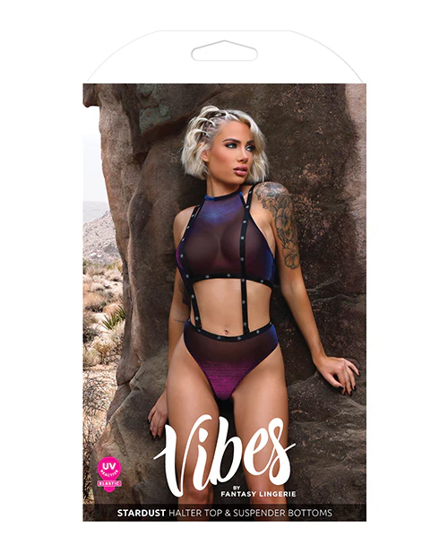 Vibes Stardust Halter Top & Suspender Bottoms Black - Image 3