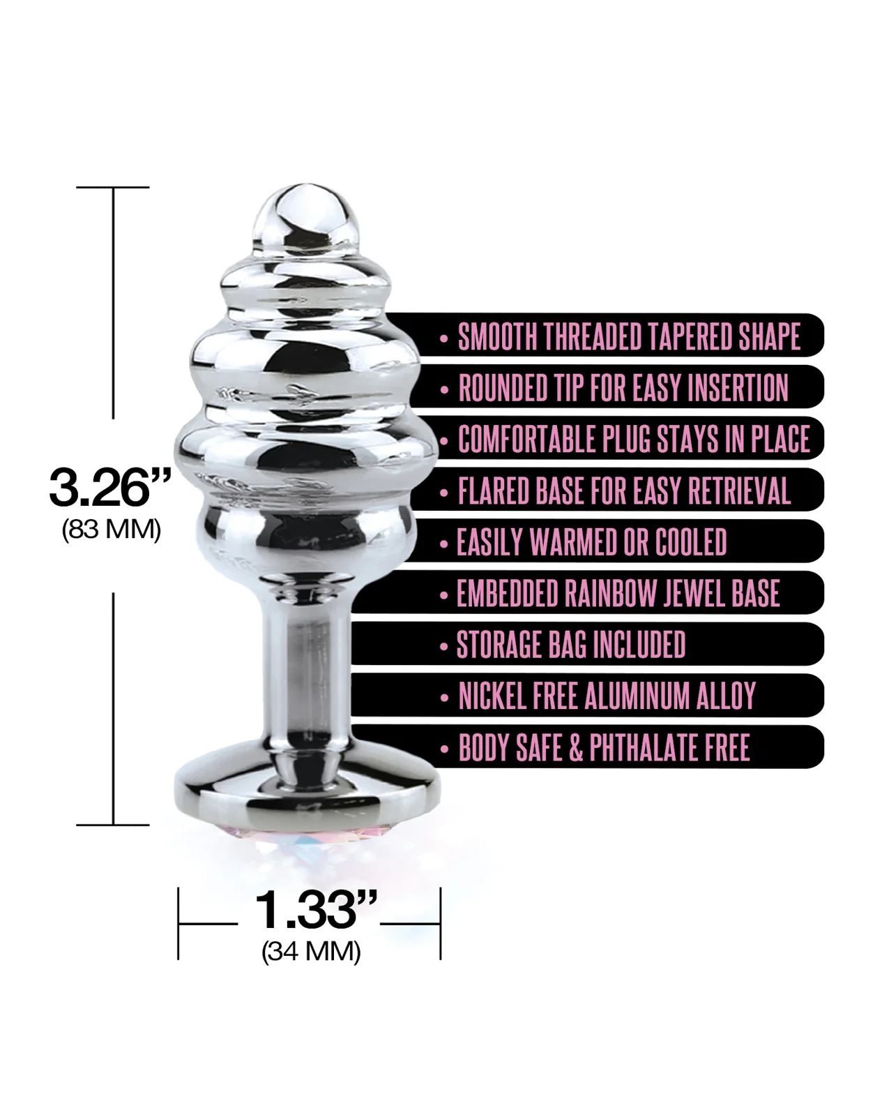 Nixie Honey Dipper Ribbed Metal Rainbow Jeweled Butt Plug - Medium - Image 3