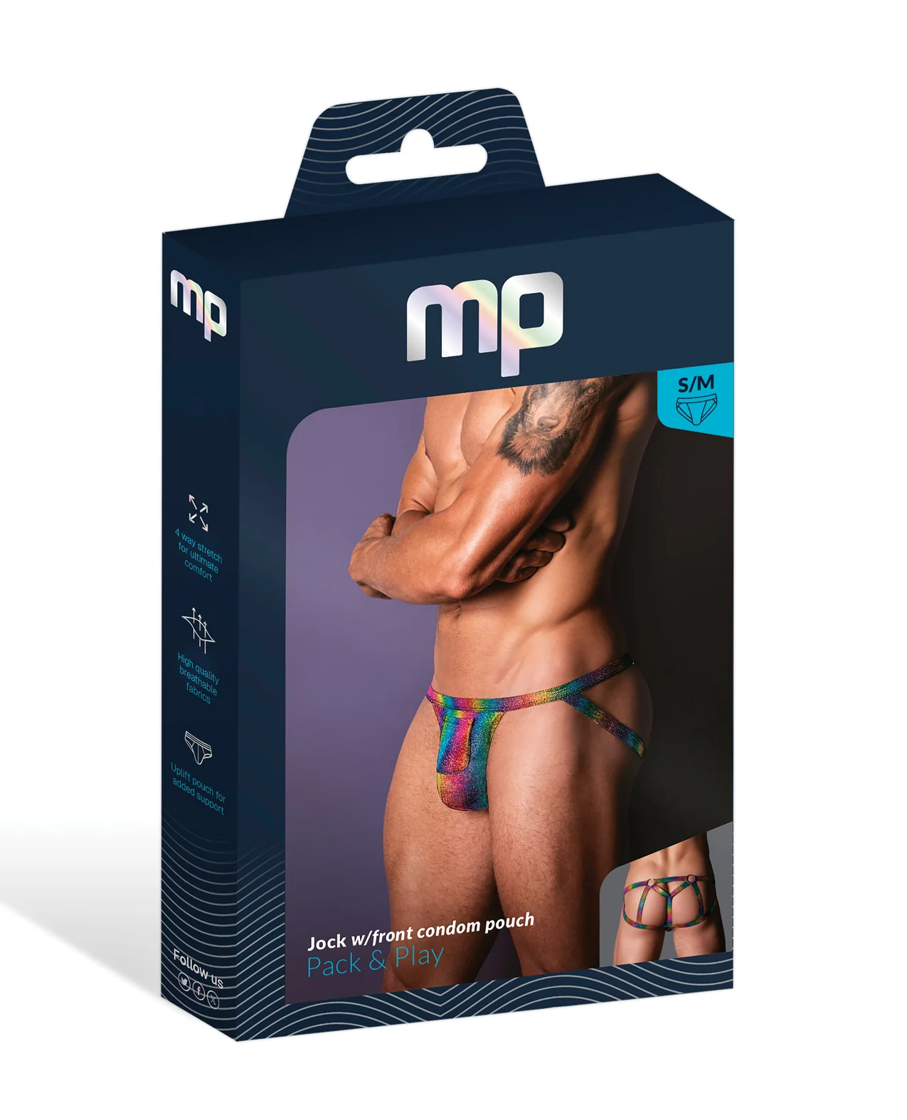 Pack & Play Jock w/Front Condom Pocket - Rainbow S/M - Image 3