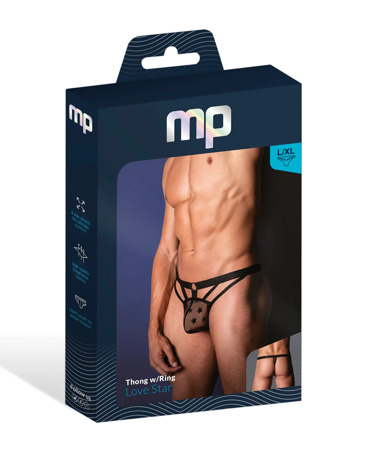 Love Star Thong w/Ring - Black L/XL - Image 3