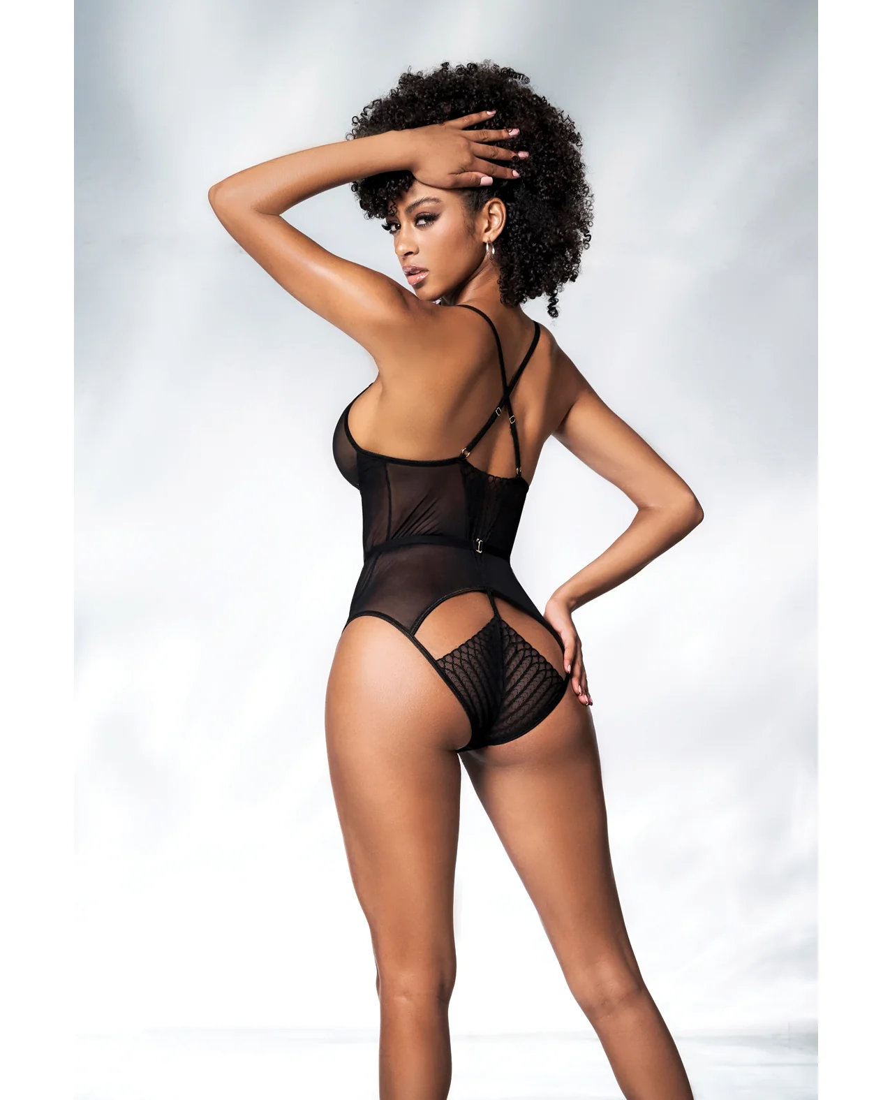 Mesh Cut Out Strappy Bodysuit Black S/M - Image 2