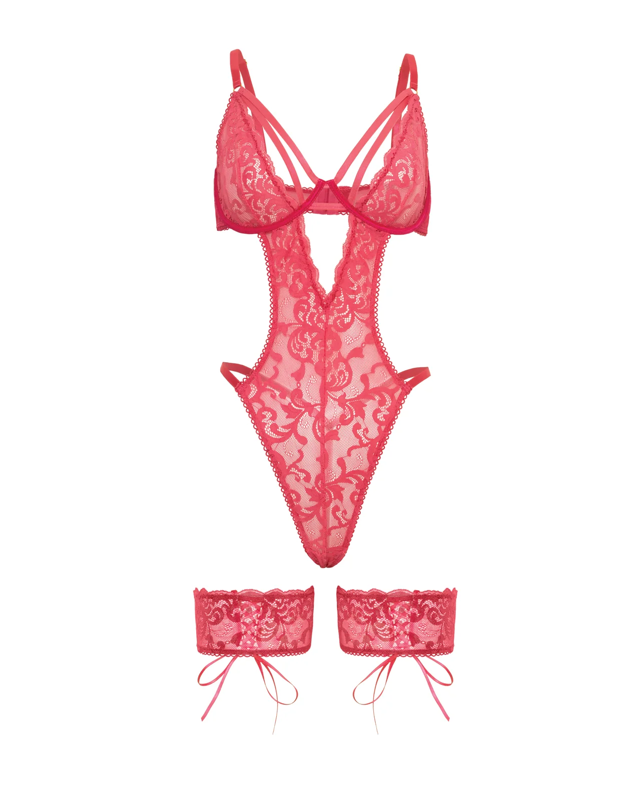 Genesis Lace Underwire Teddy w/Lace Garter Stays - Raspberry L/XL - Image 5