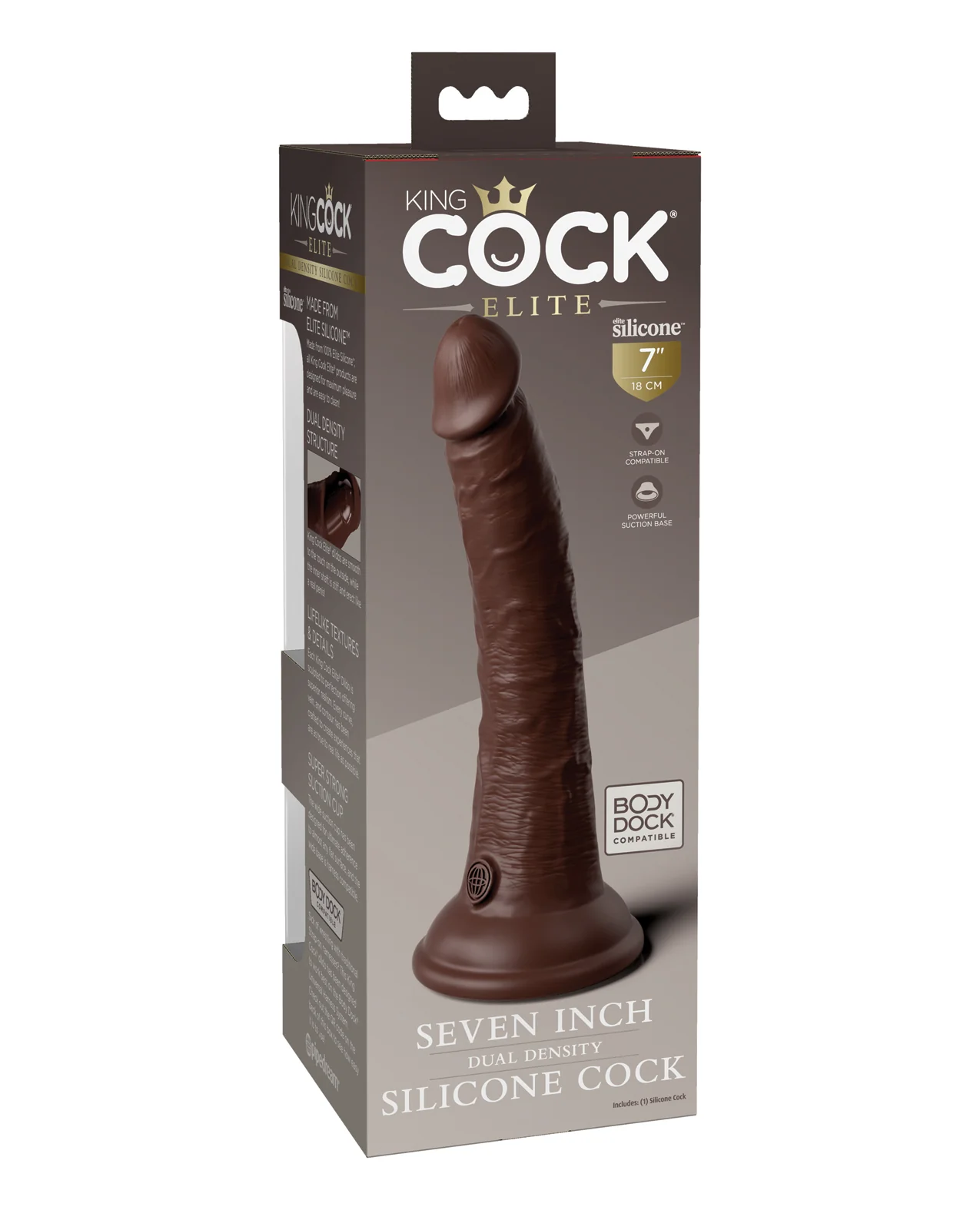 King Cock Elite 7" Dual Density Silicone Cock - Brown - Image 2