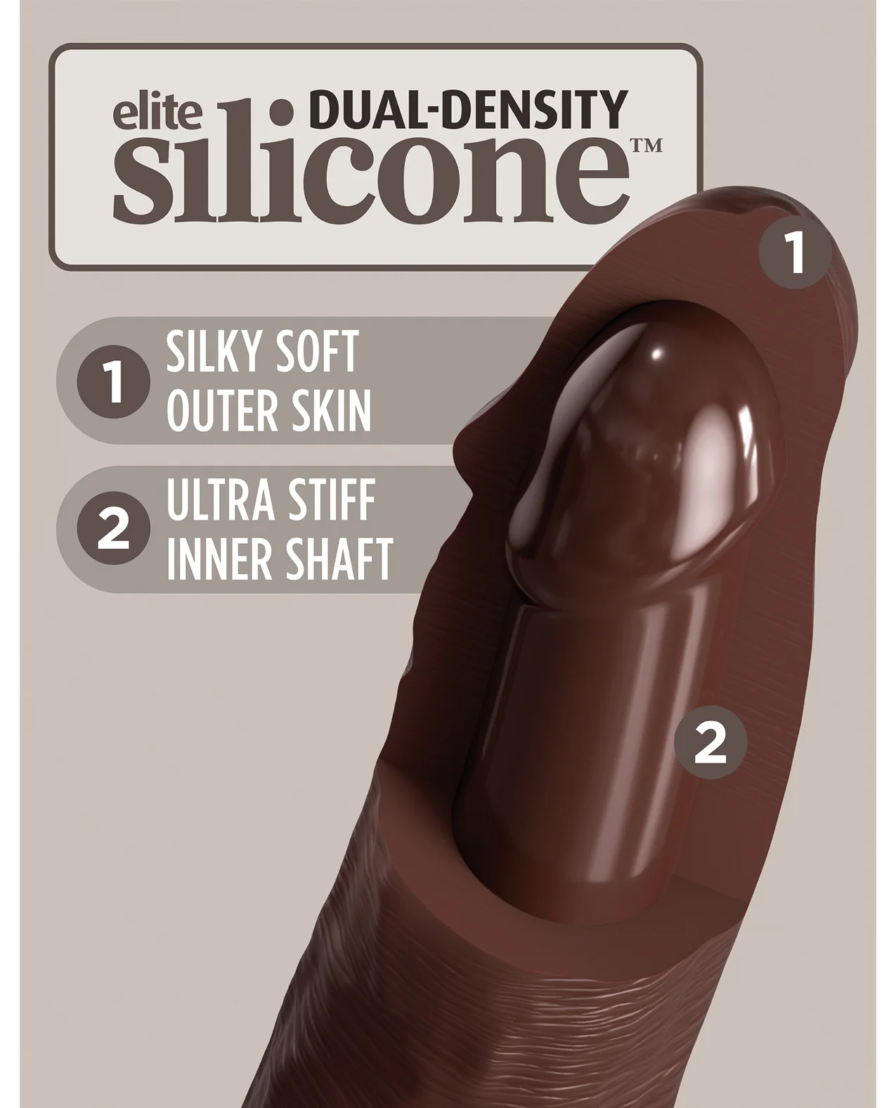 King Cock Elite 7" Dual Density Silicone Cock - Brown - Image 5