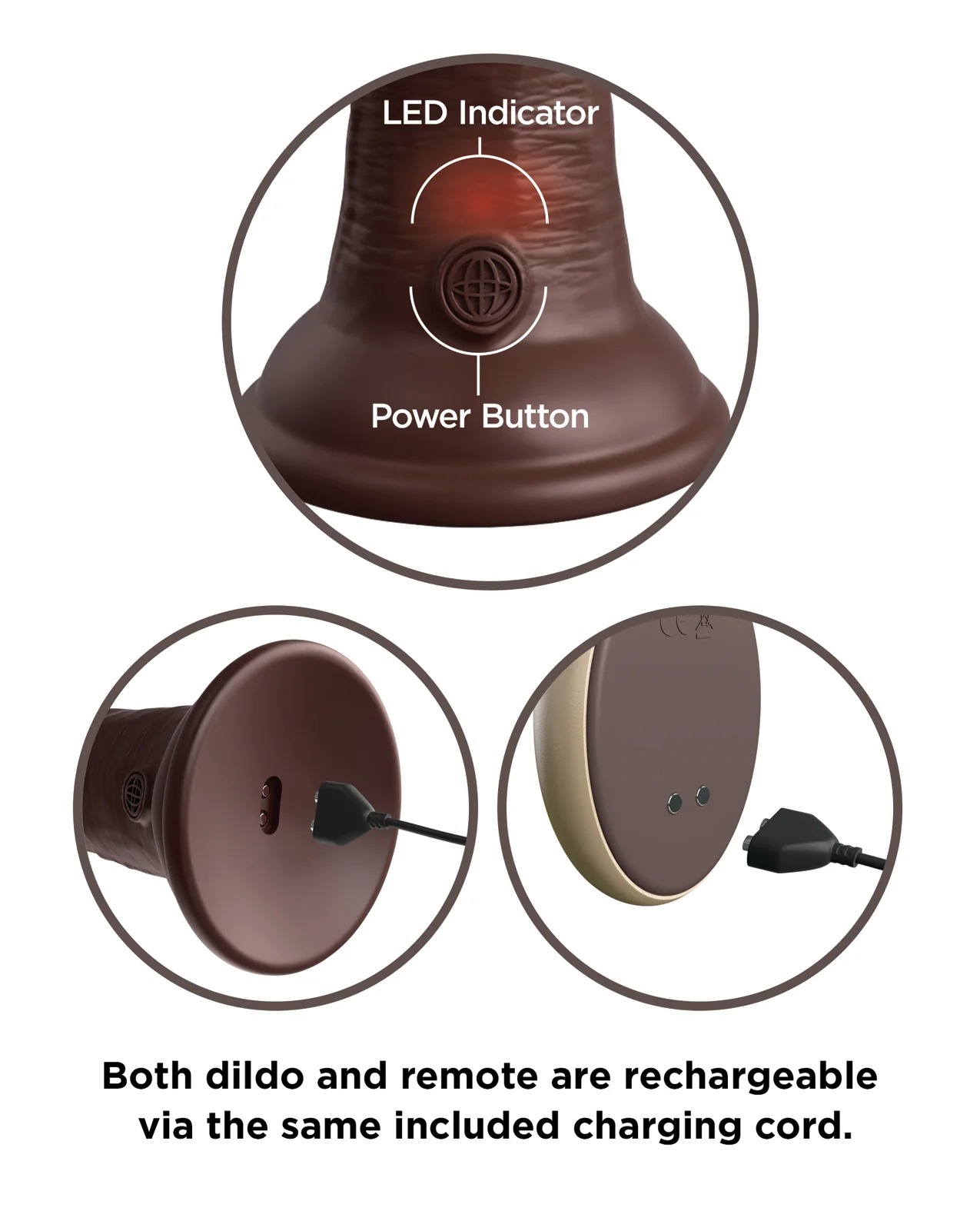 King Cock Elite 9" Dual Density Vibrating Silicone Cock w/Remote - Brown - Image 5