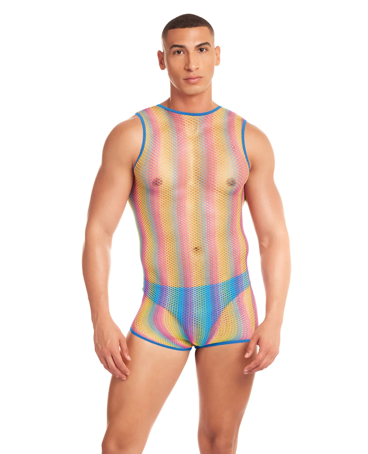Rainbow Party Pride Star Mesh Singlet 2 pc Set w/Thong - Rainbow S/M