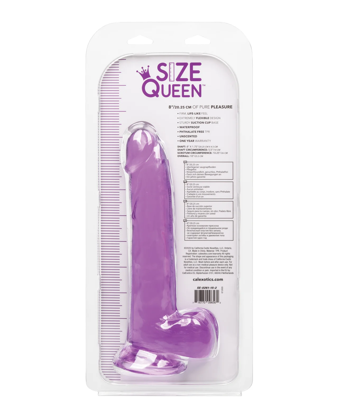 Size Queen 8" Dildo - Purple - Image 2