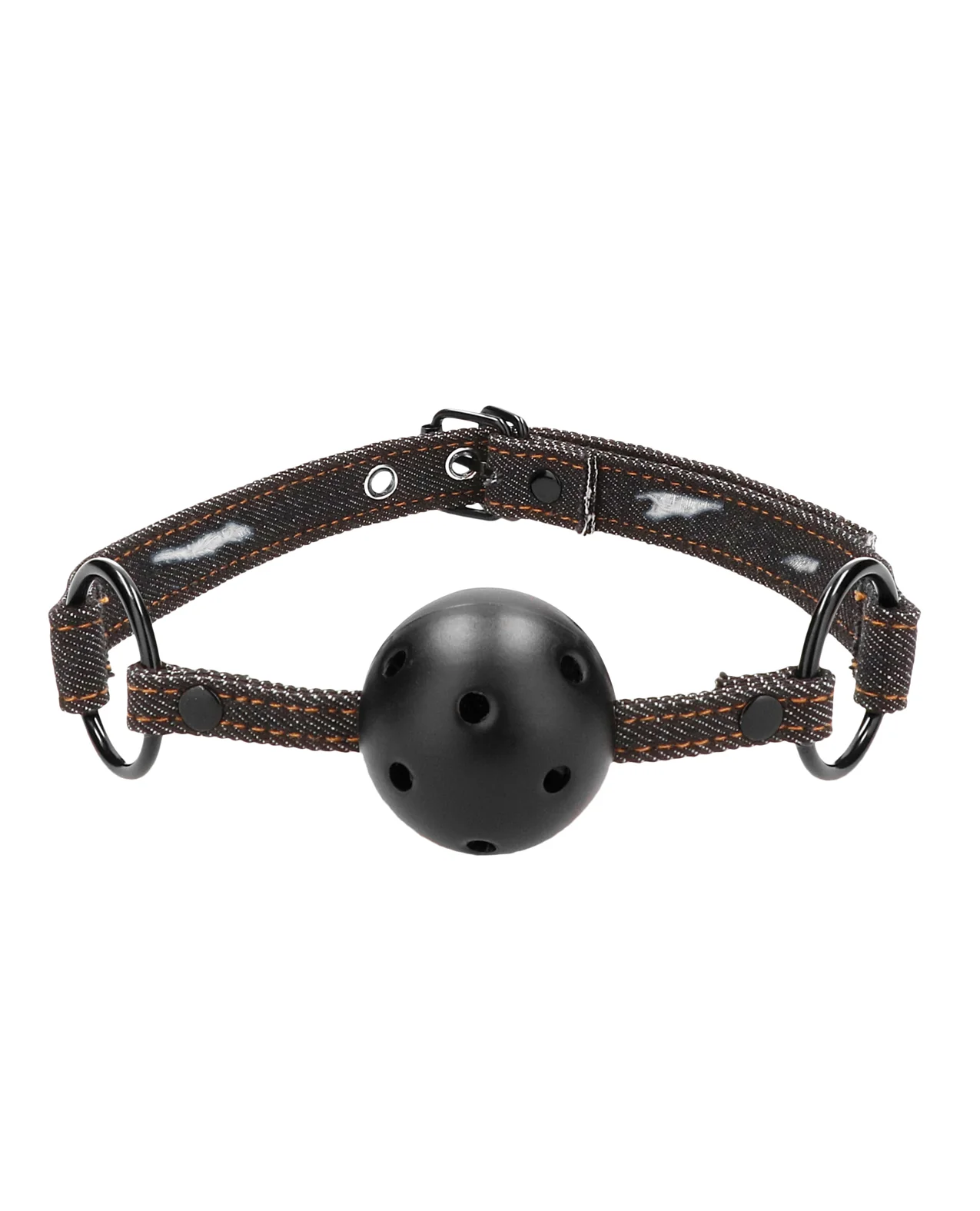 Shots Ouch Breathable Ball Gag w/Denim Straps - Black - Image 3